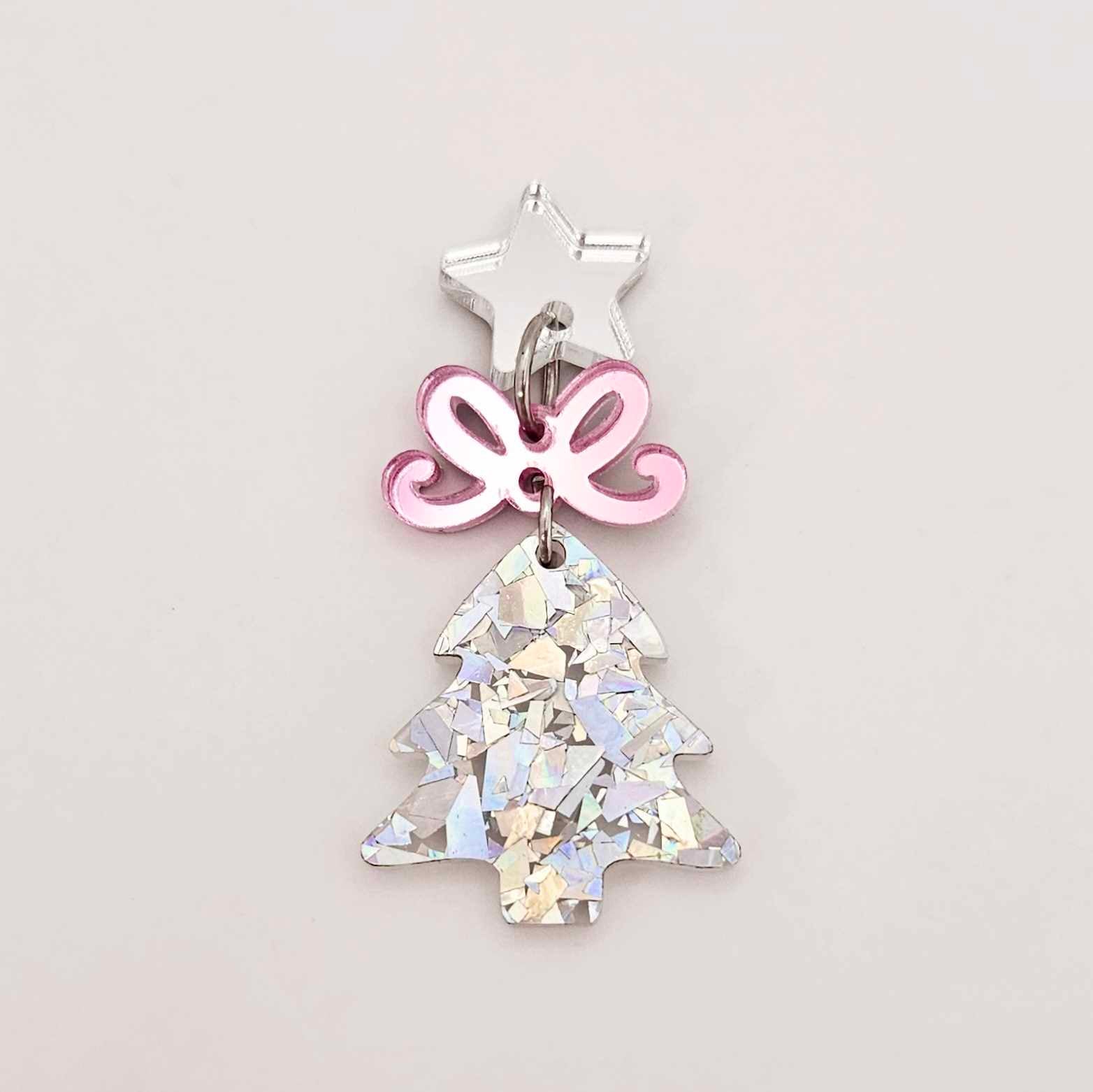 holographic silver glitter Christmas tree mini petite diy earring supplies laser cut acrylic dangles blanks