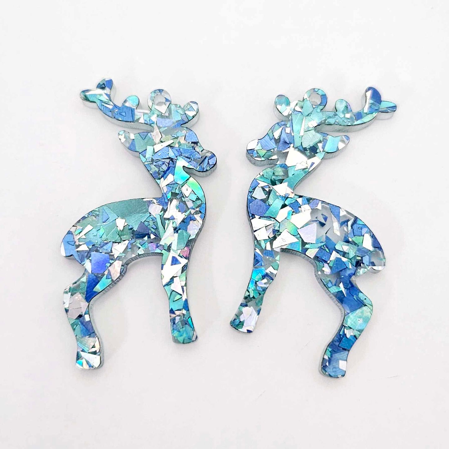 blue silver chunky aqua glitter Christmas reindeer DIY earring supplies laser cut acrylic dangles blanks