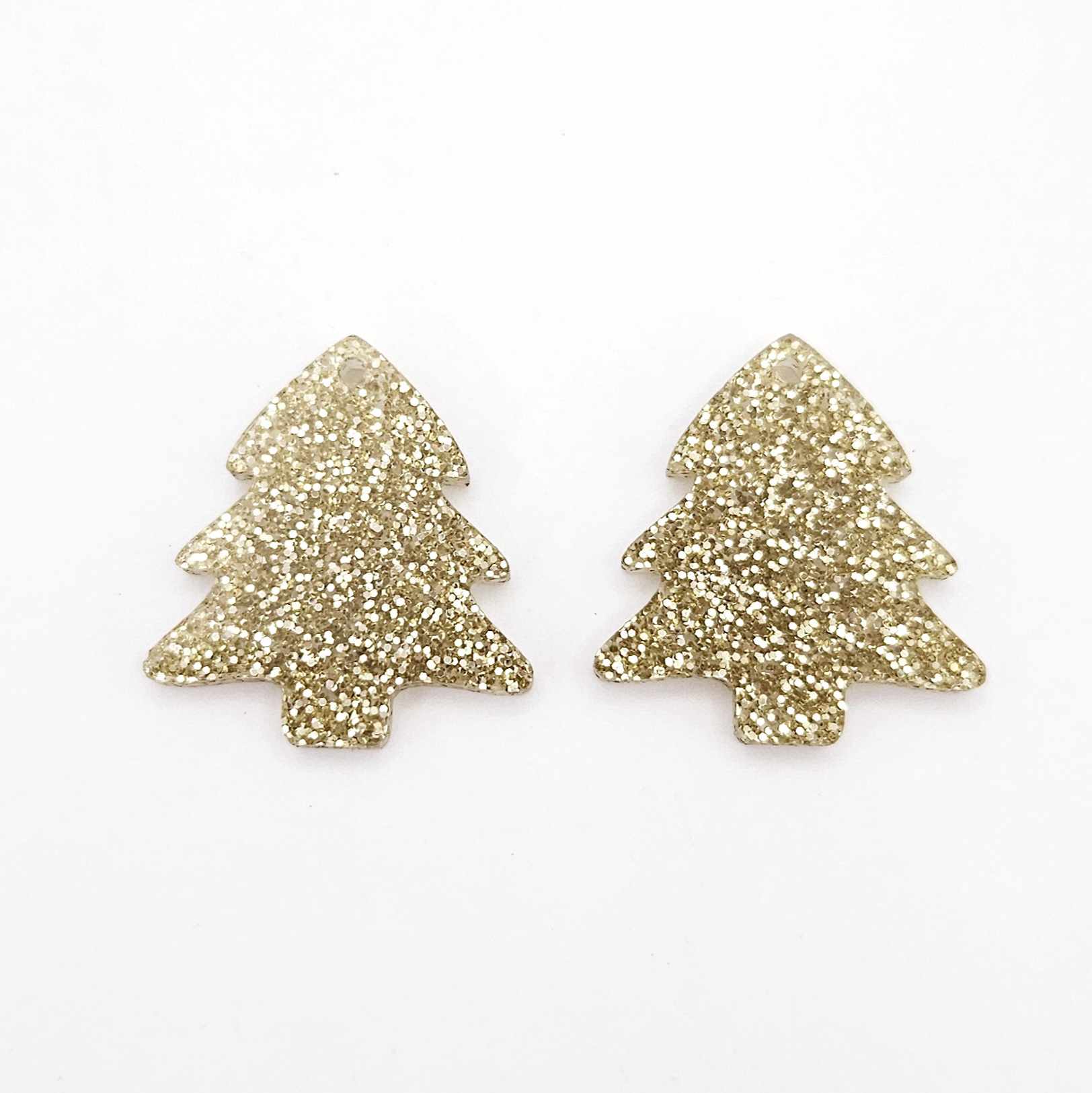 gold glitter Christmas trees diy earring supplies laser cut acrylic dangles blanks mini petite