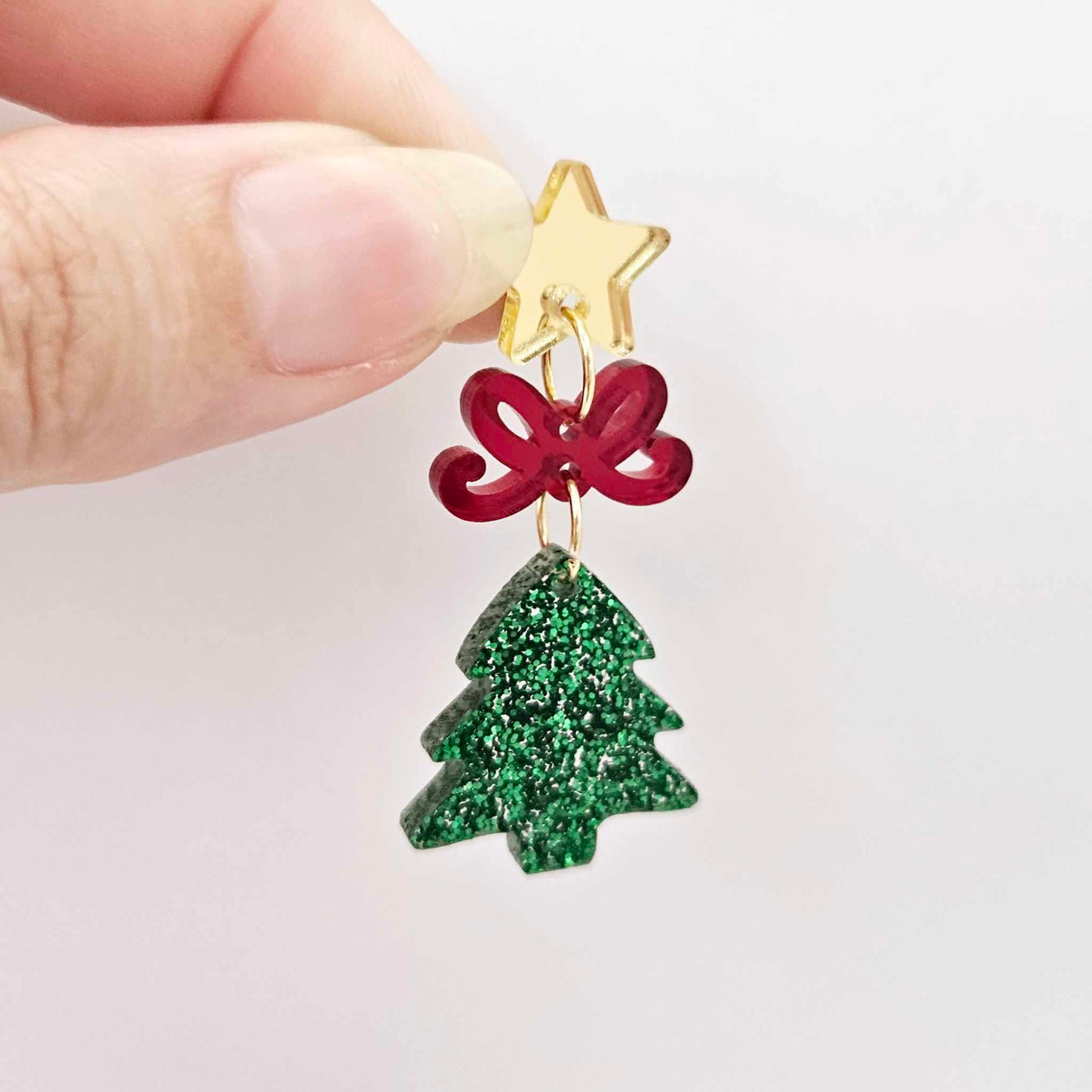 green glitter Christmas trees DIY earring supplies laser cut acrylic dangles blanks mini petite