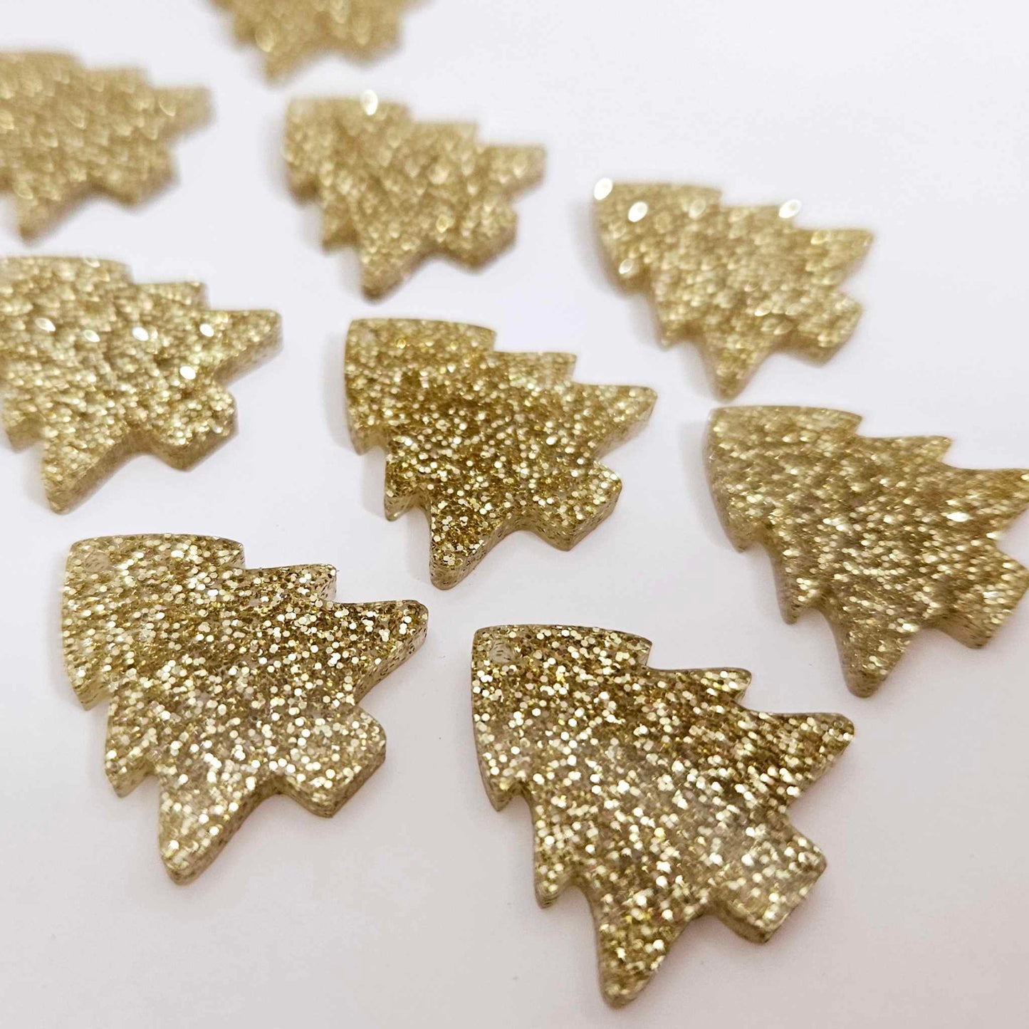 gold glitter Christmas trees diy earring supplies laser cut acrylic dangles blanks mini petite