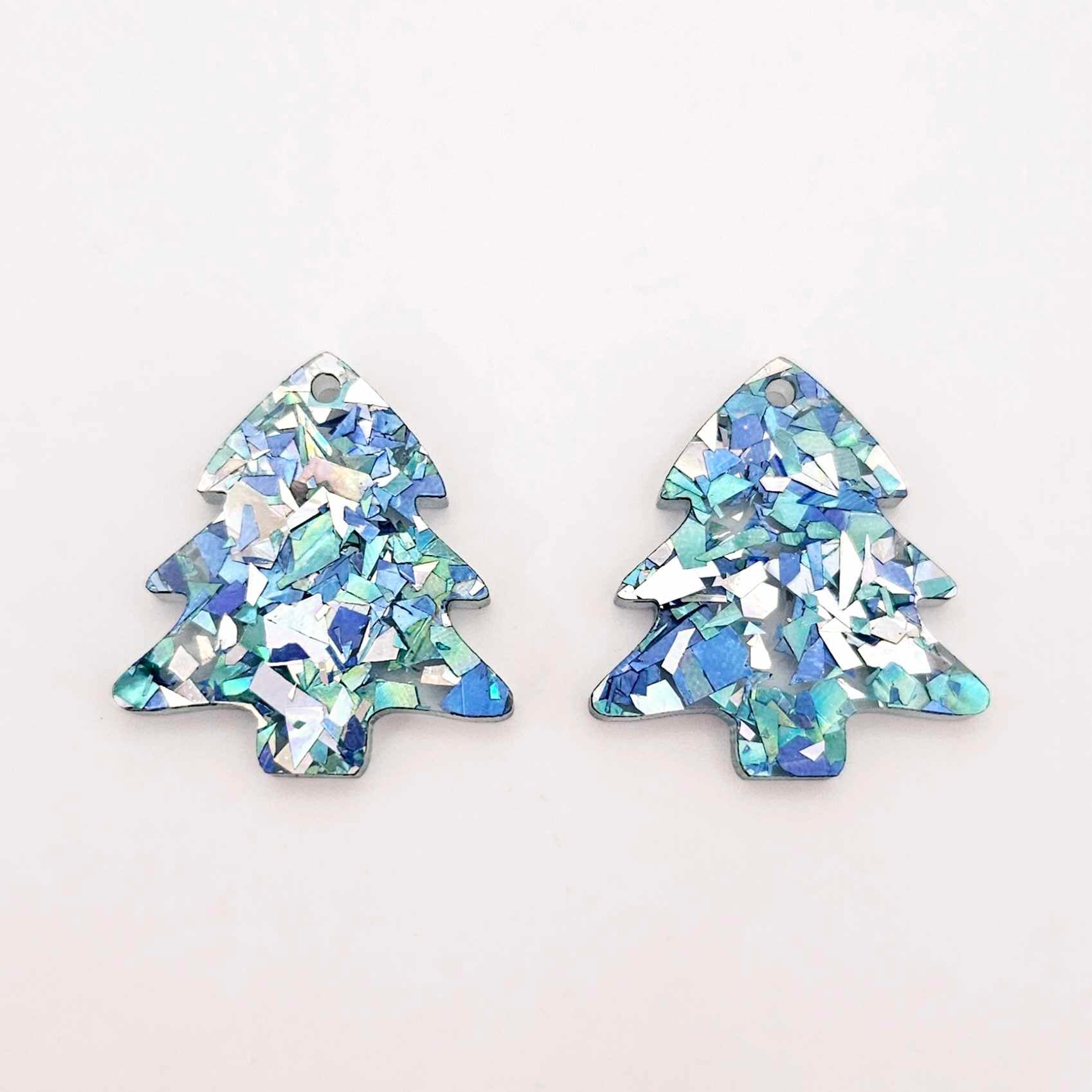 chunky aqua blue silver glitter Christmas Xmas tree diy earring supplies laser cut acrylic dangles blanks mini petite