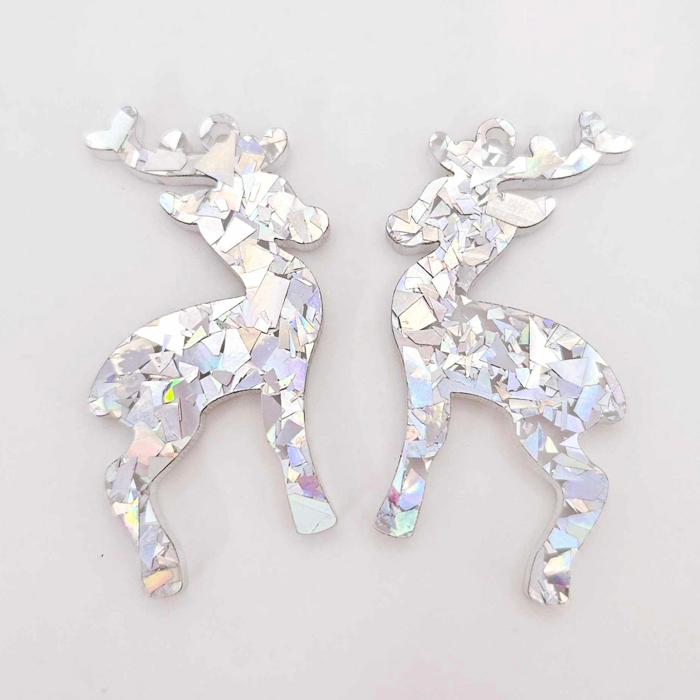 holographic silver glitter Christmas reindeers DIY earring supplies laser cut acrylic dangles blanks