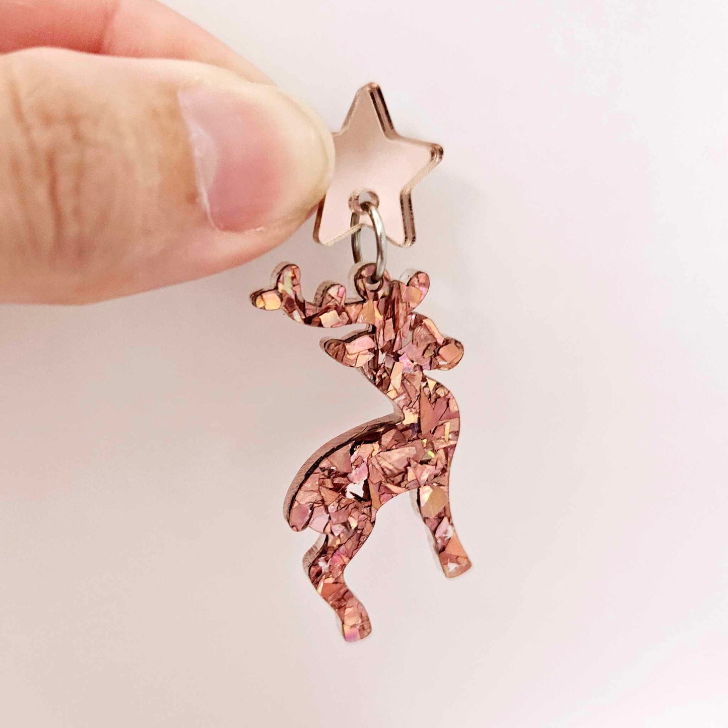 chunky holographic rose gold glitter Christmas reindeers DIY earring supplies laser cut acrylic dangles blanks