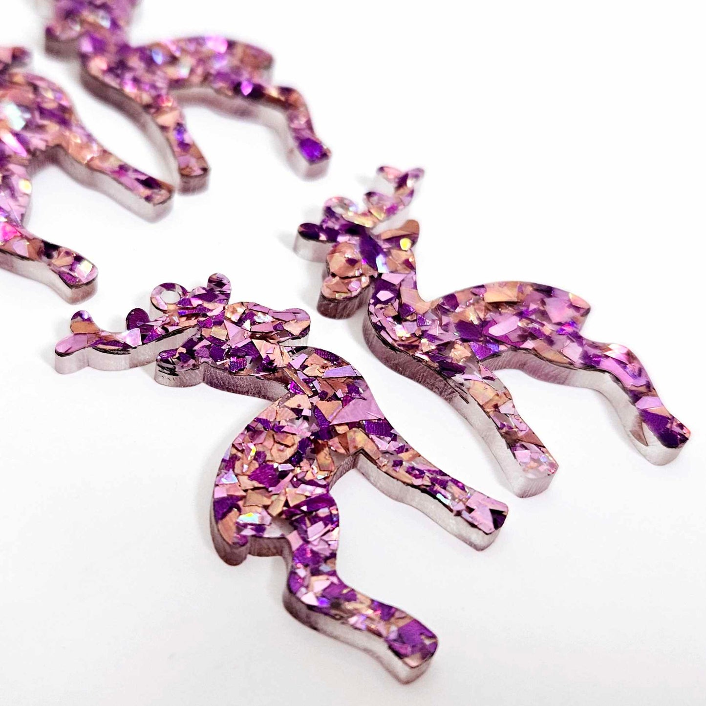 chunky unicorn pink purple glitter Christmas reindeers DIY earring supplies laser cut acrylic dangles blanks