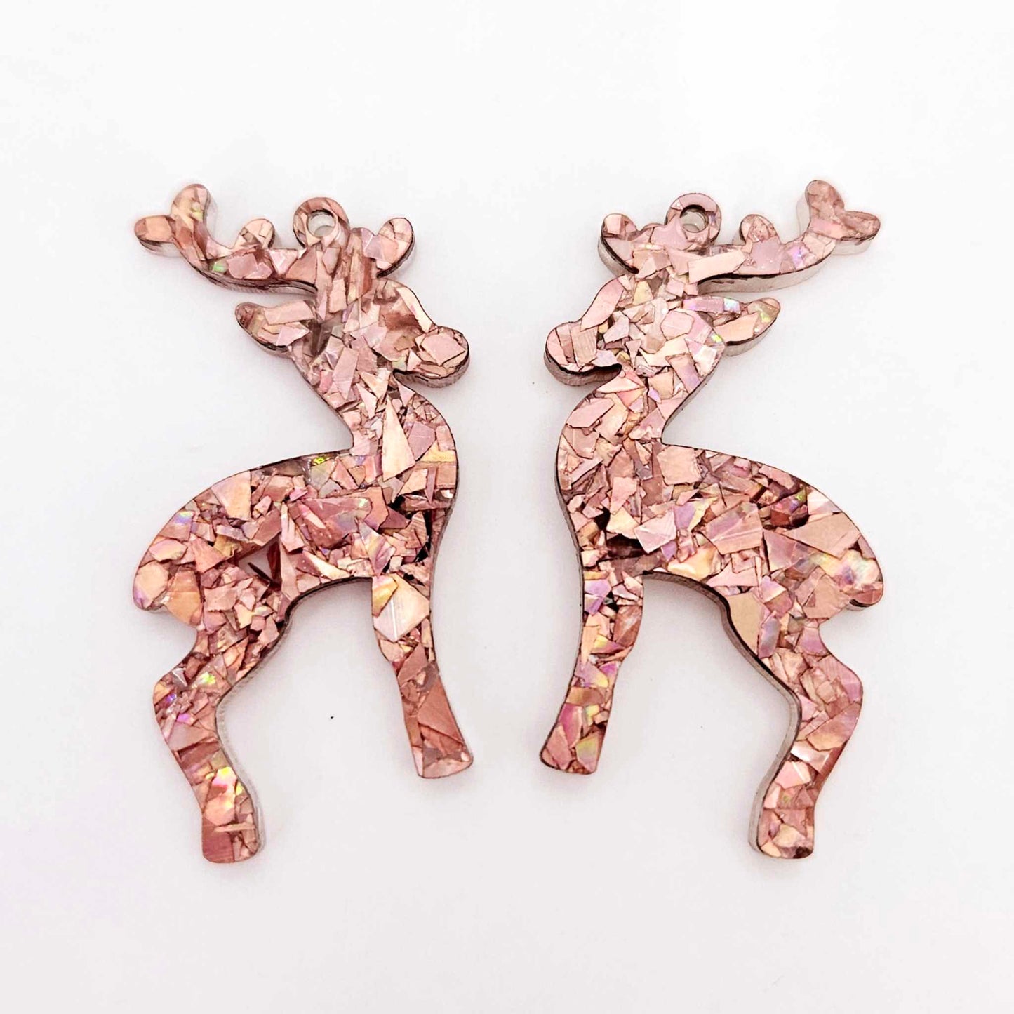 chunky holographic rose gold glitter Christmas reindeers DIY earring supplies laser cut acrylic dangles blanks