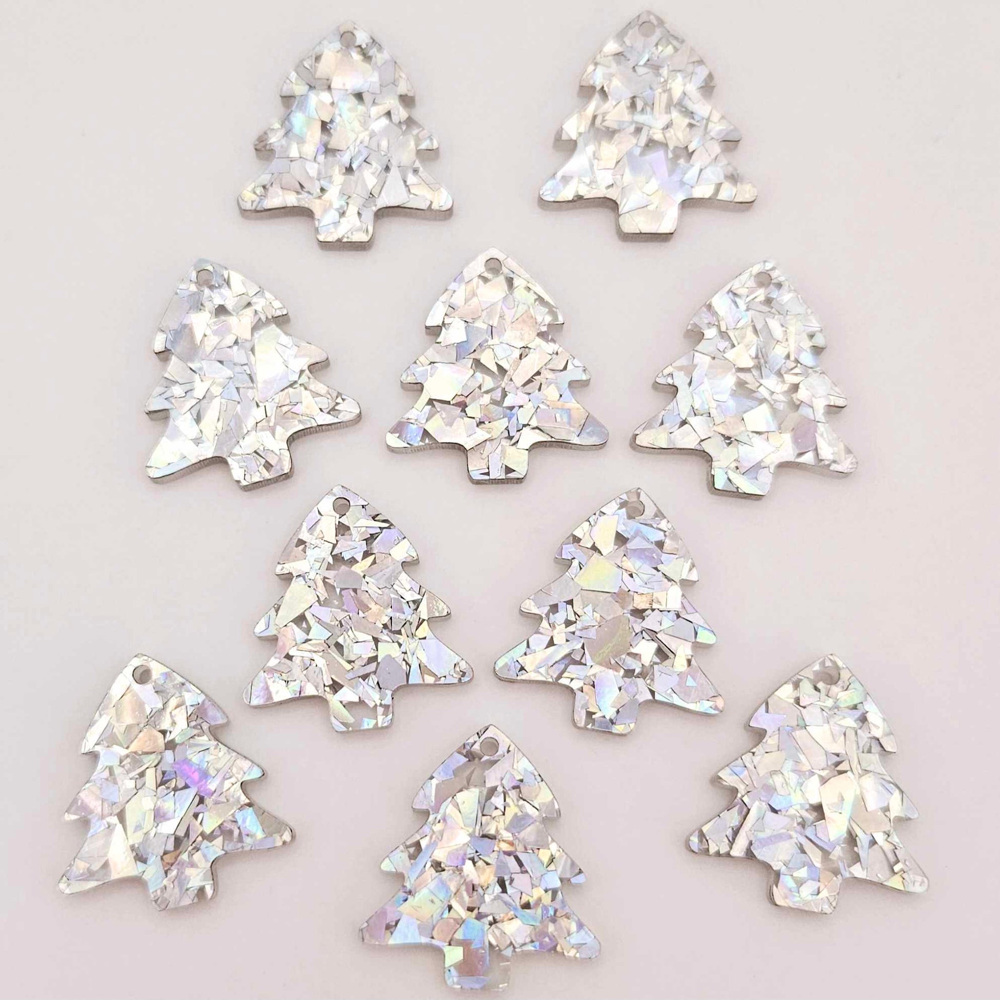 holographic silver glitter Christmas tree mini petite diy earring supplies laser cut acrylic dangles blanks