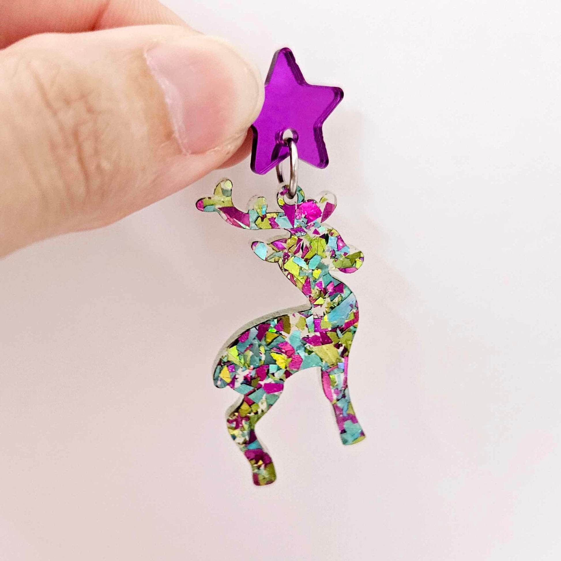 chunky green purple peacock glitter Christmas reindeer DIY earring supplies laser cut acrylic dangles blanks