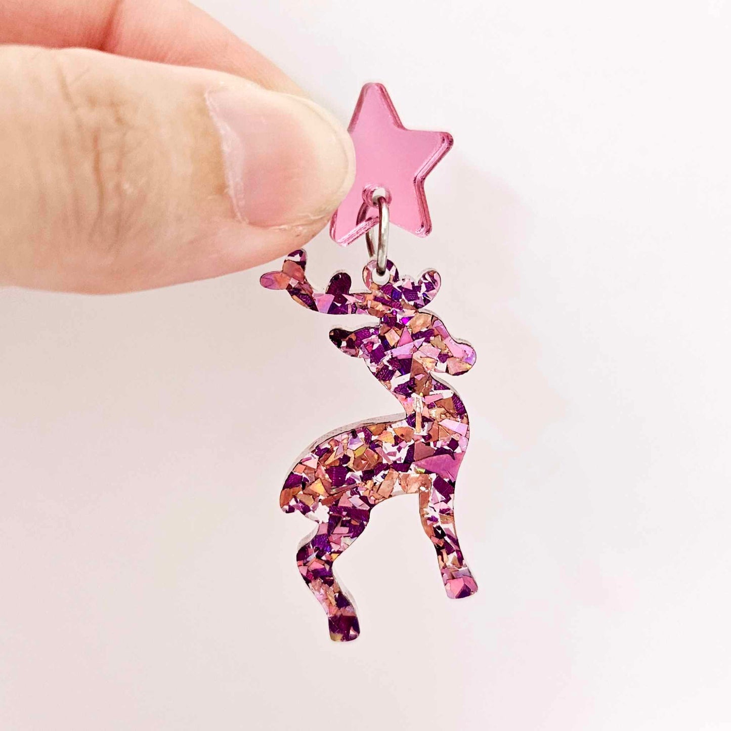 chunky unicorn pink purple glitter Christmas reindeers DIY earring supplies laser cut acrylic dangles blanks