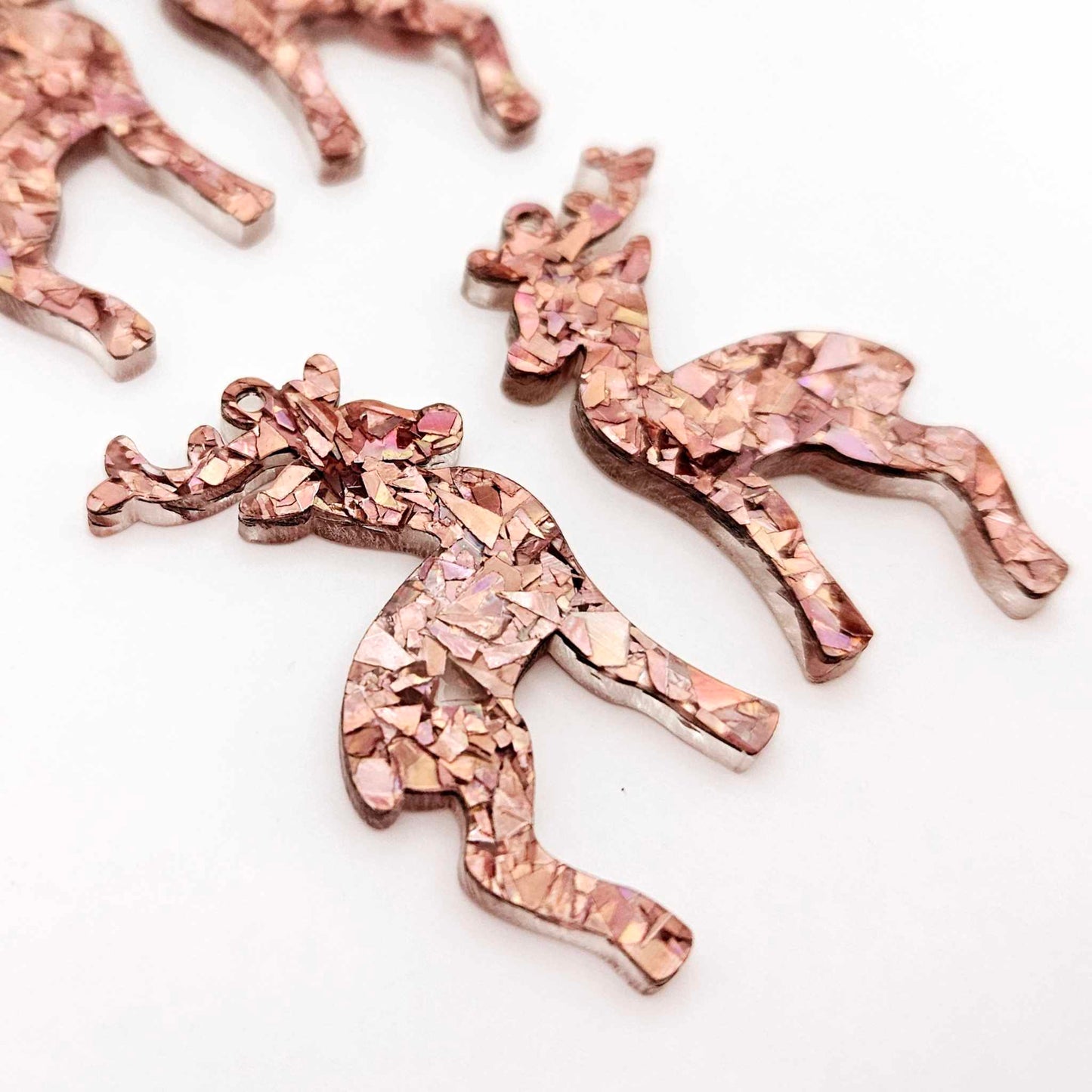 chunky holographic rose gold glitter Christmas reindeer DIY earring supplies laser cut acrylic dangles blanks