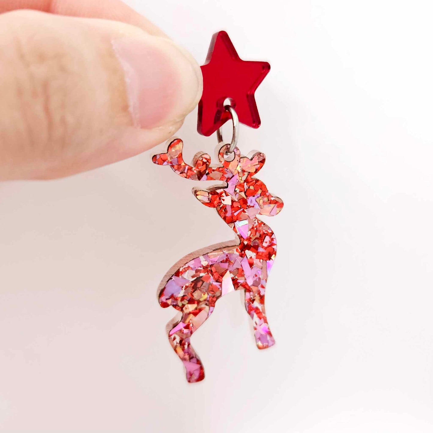 chunky love pink red glitter Christmas reindeer DIY earring supplies laser cut acrylic dangles blanks