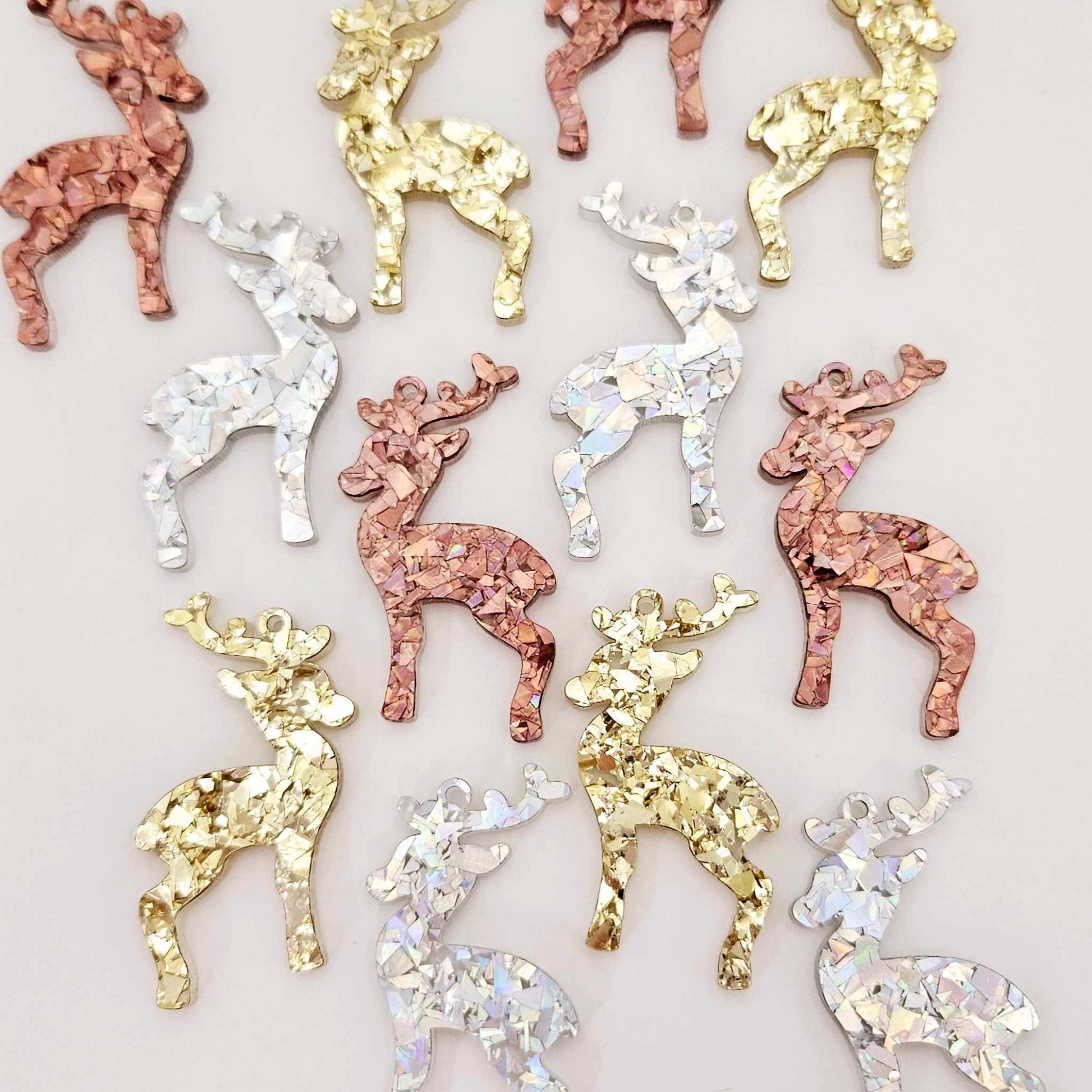 chunky gold silver rose gold holographic glitter Christmas reindeers DIY earring supplies laser cut acrylic dangles blanks mixed pack