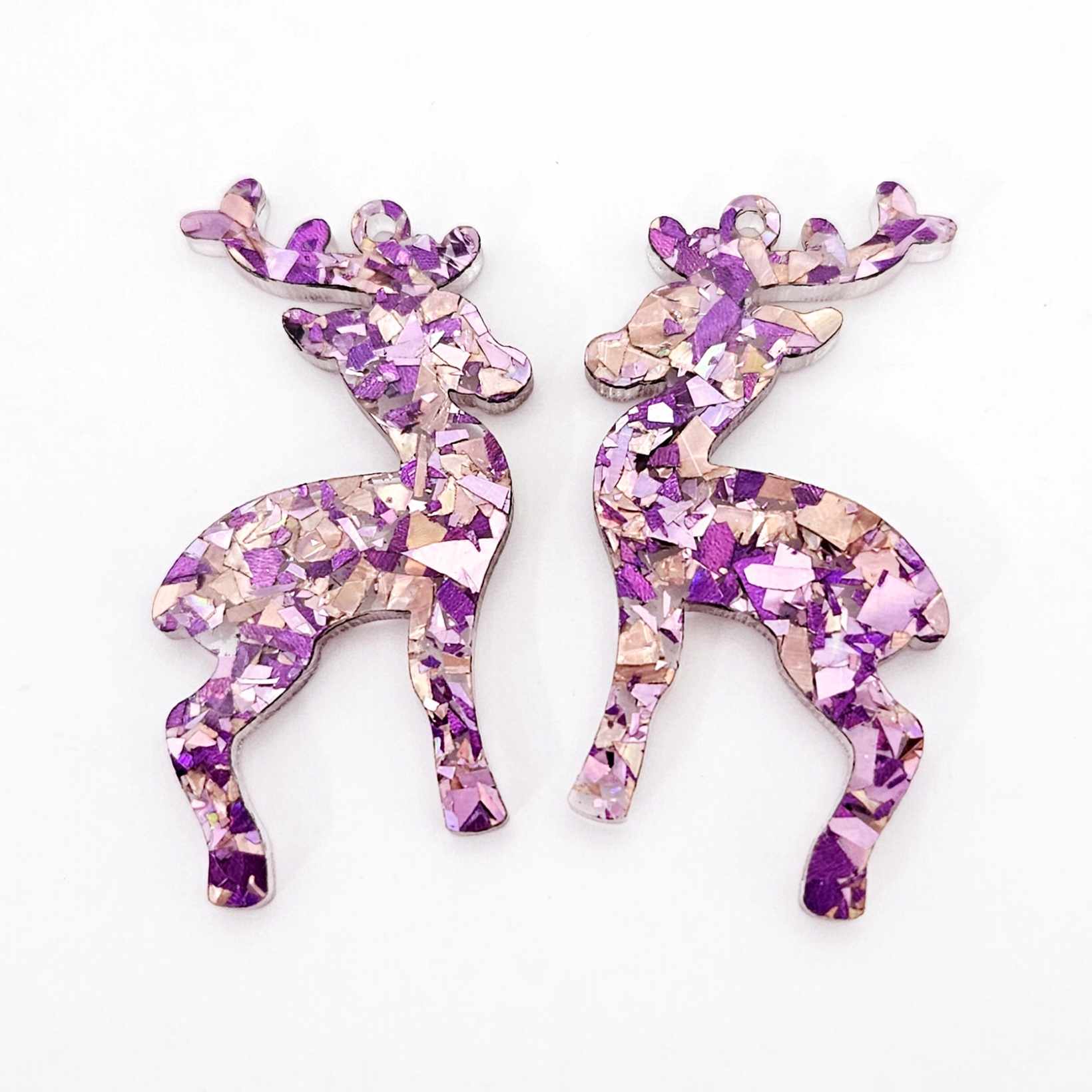 chunky unicorn pink purple glitter Christmas reindeers DIY earring supplies laser cut acrylic dangles blanks