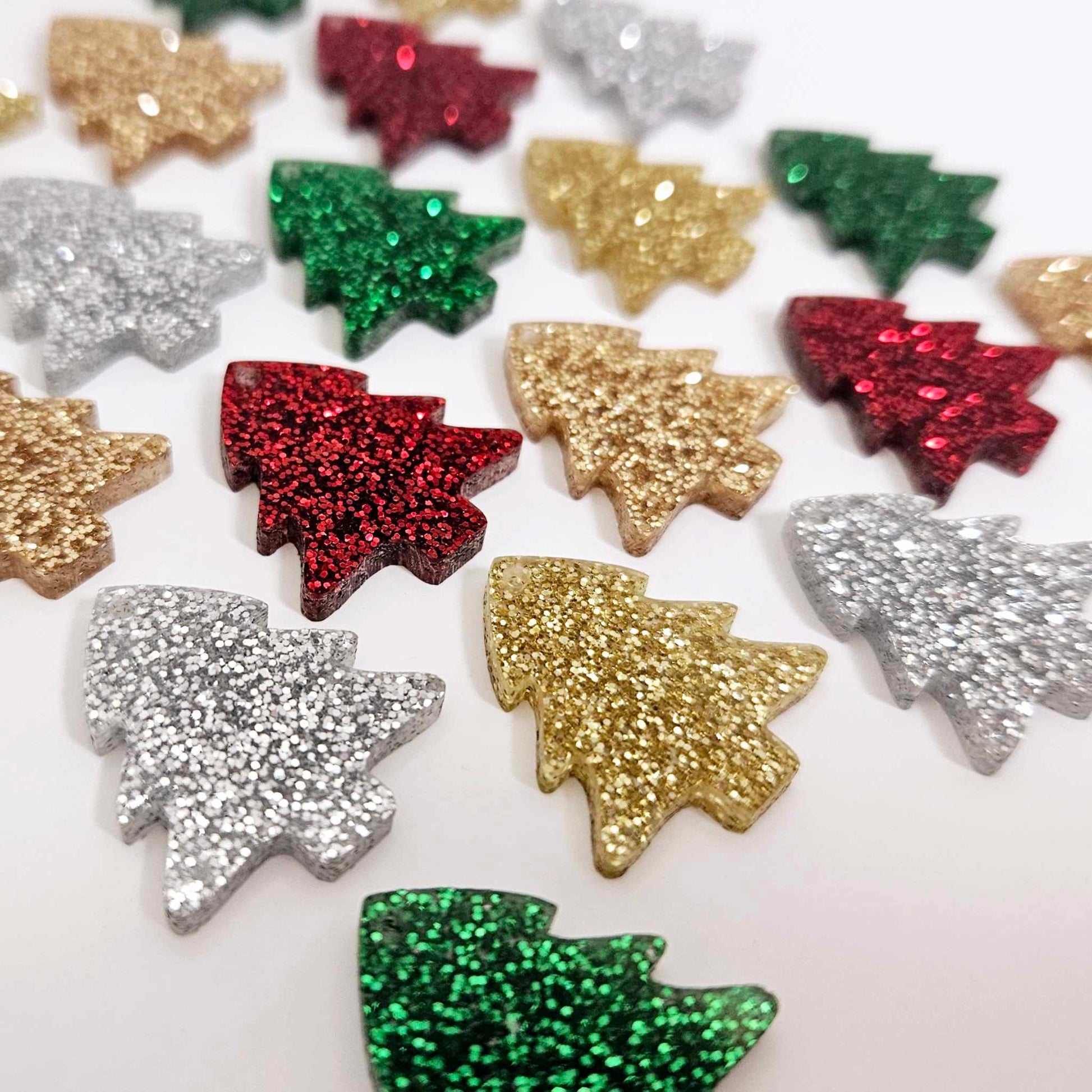 green red silver gold rose gold glitter Christmas trees DIY earring supplies laser cut acrylic dangles blanks mini petite