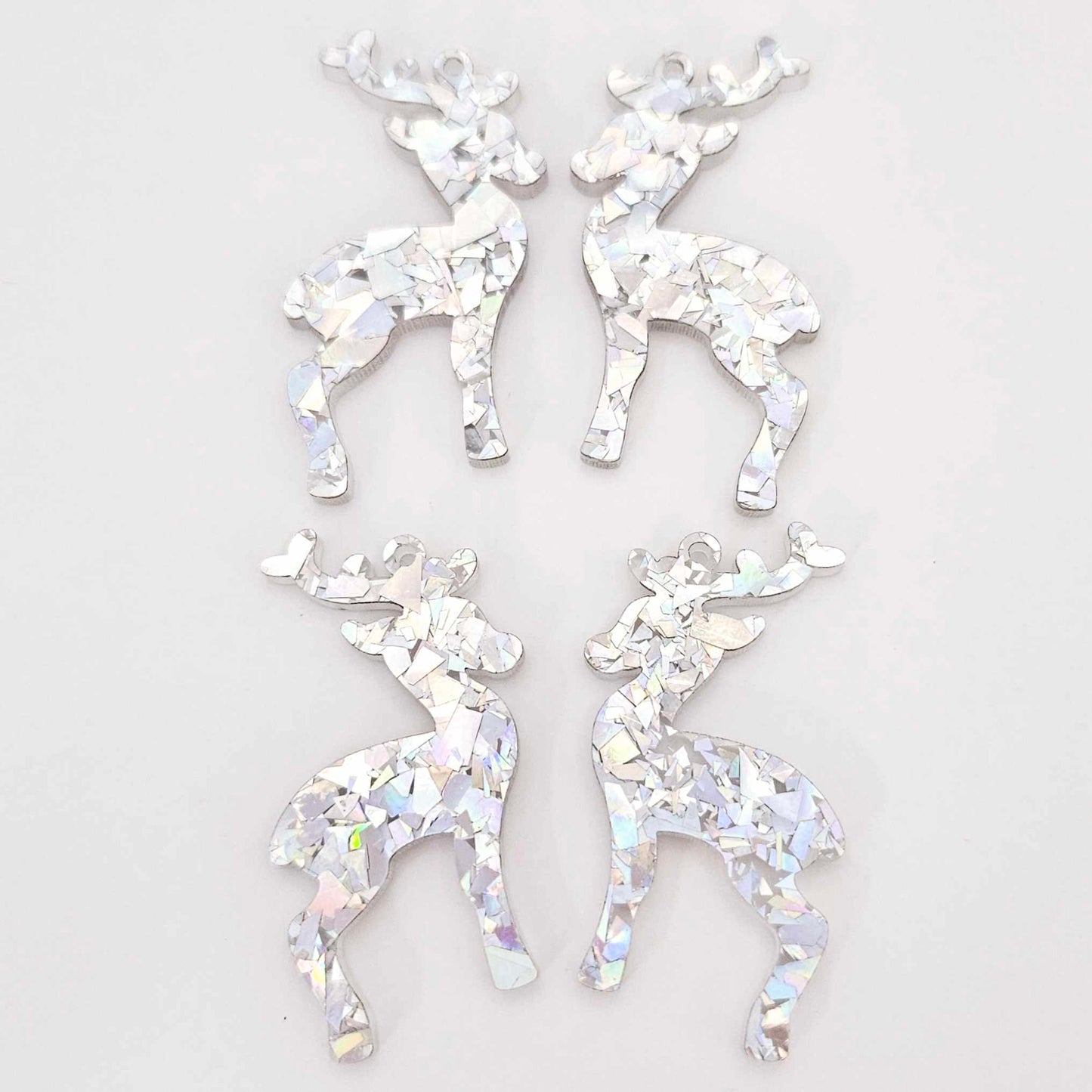 holographic silver glitter Christmas reindeers DIY earring supplies laser cut acrylic dangles blanks