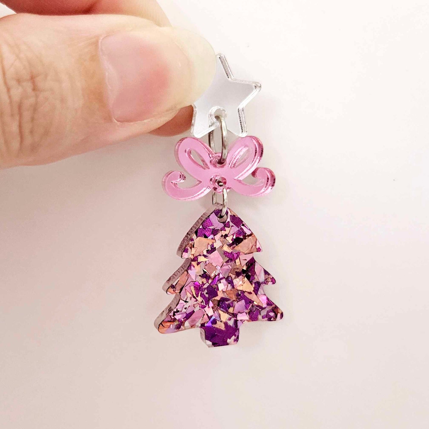 unicorn pink purple glitter Christmas tree mini petite diy earring supplies laser cut acrylic dangles blanks