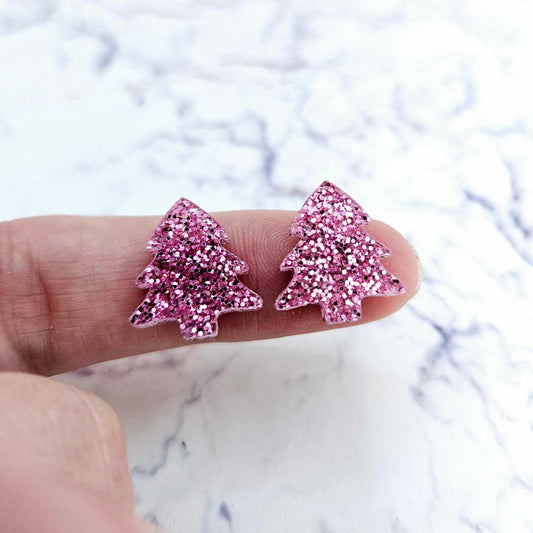 pink glitter Christmas Trees DIY earring supplies laser cut acrylic studs blanks