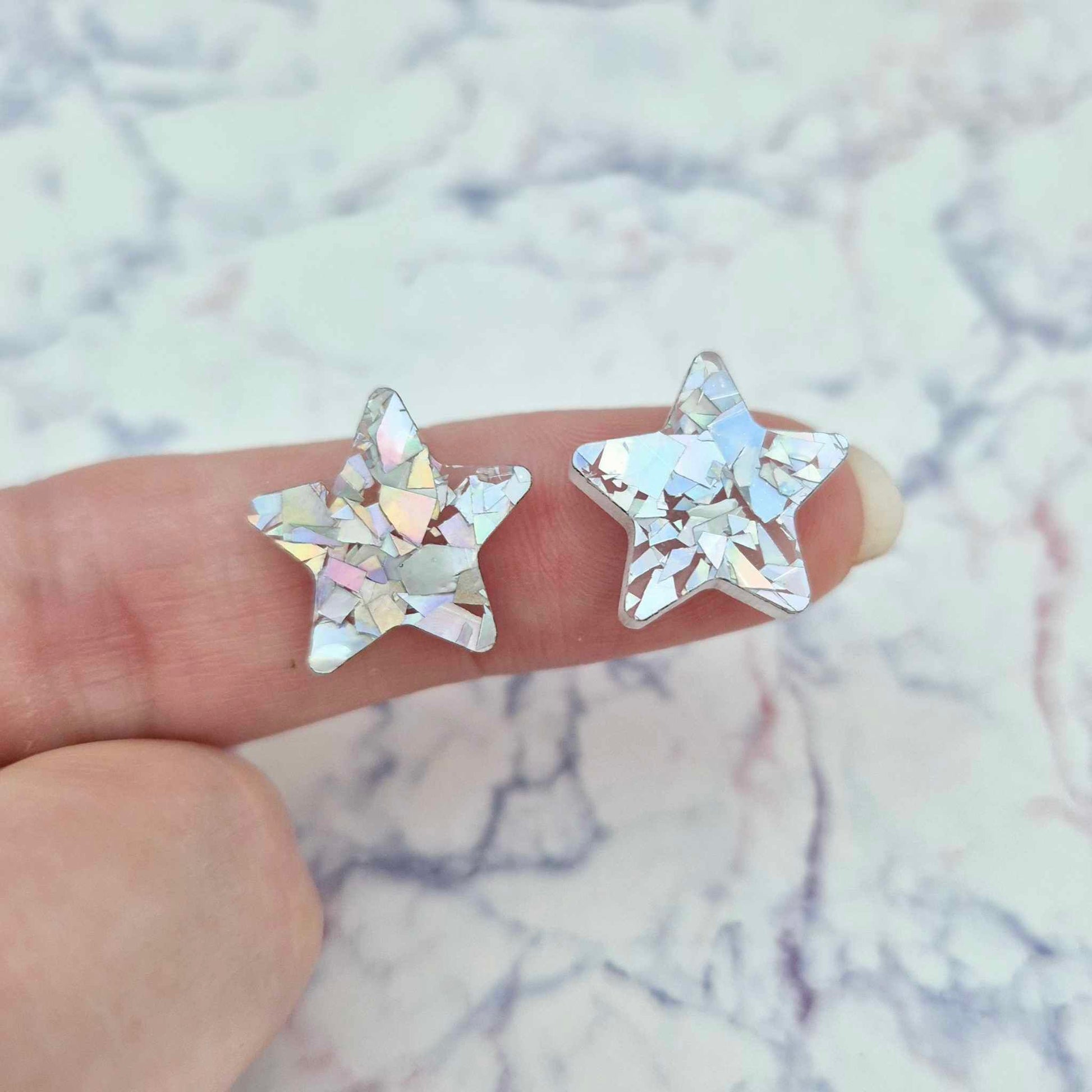 holographic silver glitter star Christmas DIY earring supplies laser cut acrylic toppers studs blanks