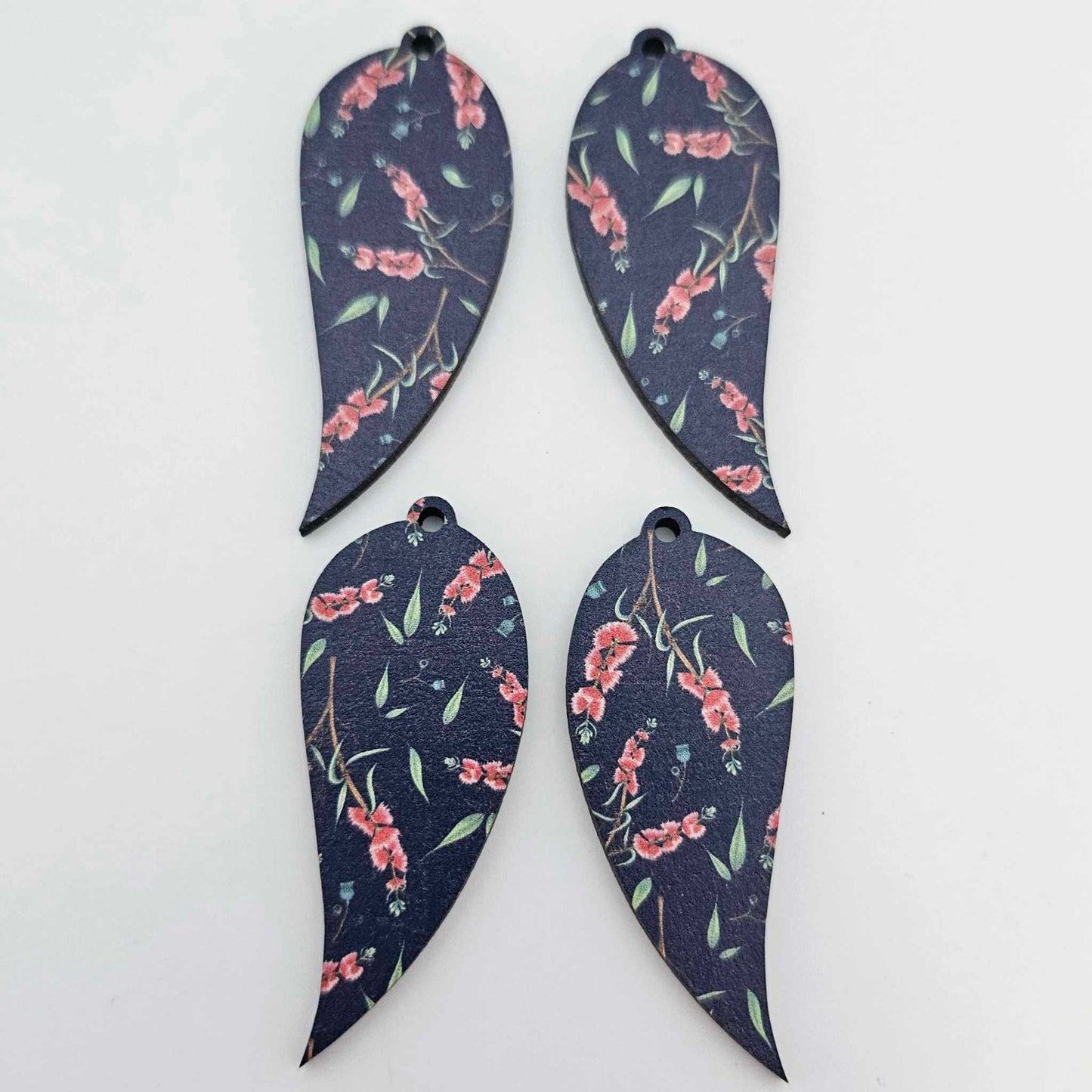 navy blue bottlebrush gum leaf MDF wood UV print Australia Australiana flower DIY earring supplies laser cut acrylic dangles blanks