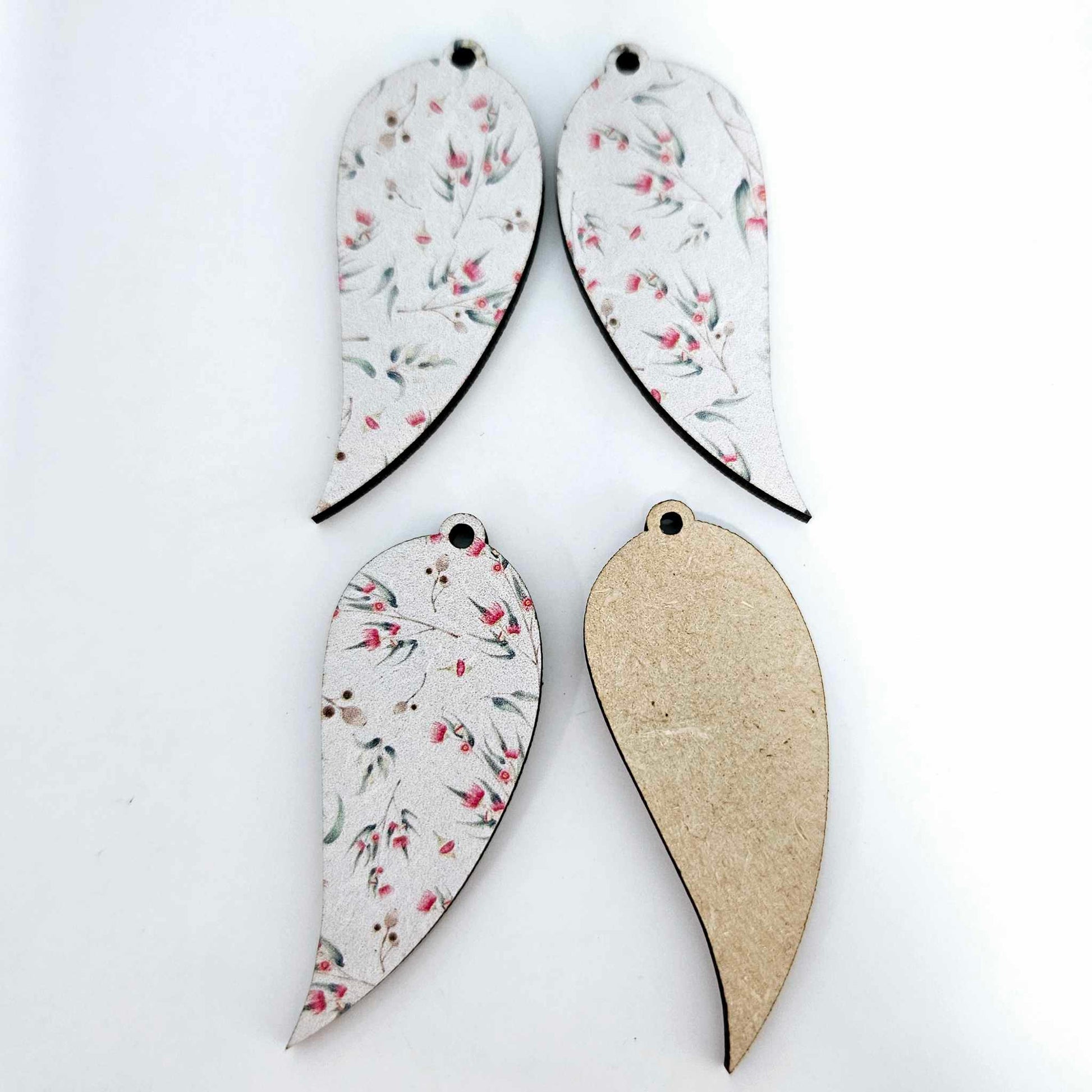 Eucalyptus Eucalypt flower Australia Australiana flower UV print leaf DIY earring supplies laser cut acrylic dangles MDF wood blanks