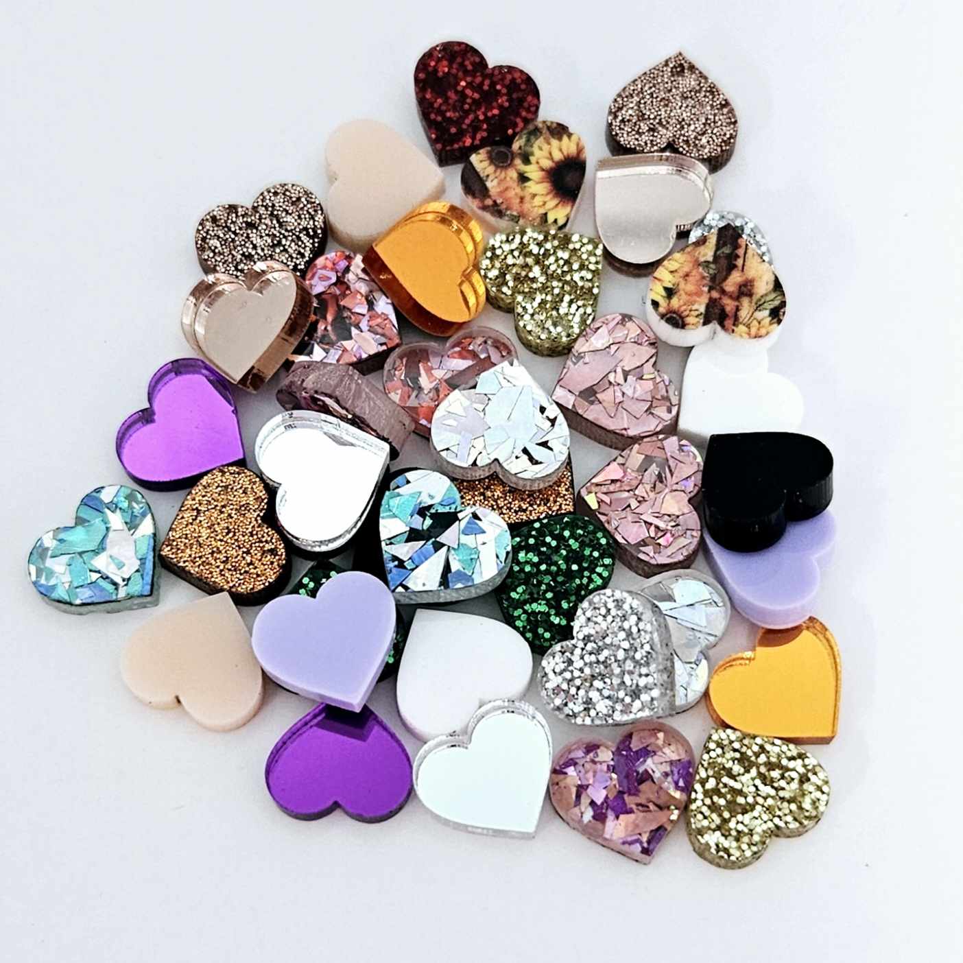 mixed pack pastel glitter mirror hearts kids small DIY earring supplies laser cut acrylic studs blanks