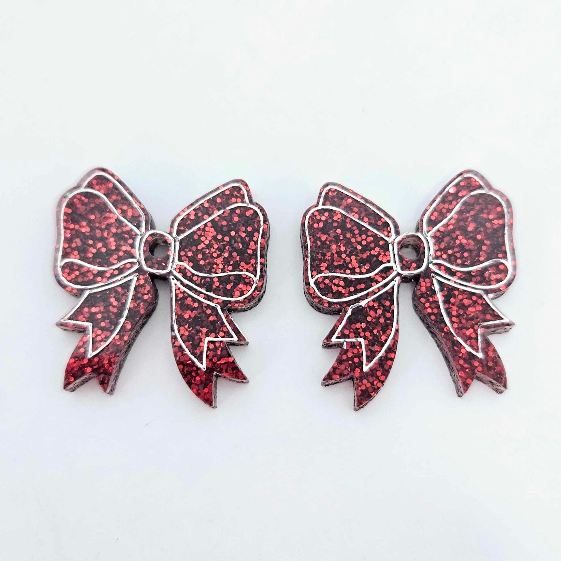 red glitter bows ribbons Valentines Day Christmas paint fill DIY earring supplies laser cut acrylic dangles blanks