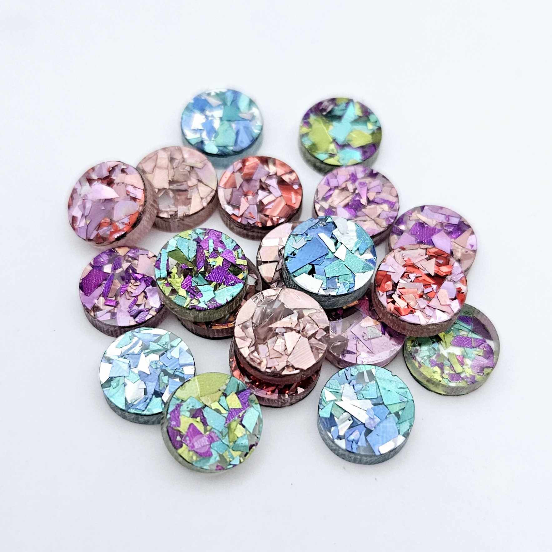 chunky glitter mixed pack peacock holographic gold love aqua unicorn circles rounds kids petite DIY earring supplies laser cut acrylic studs blanks craft