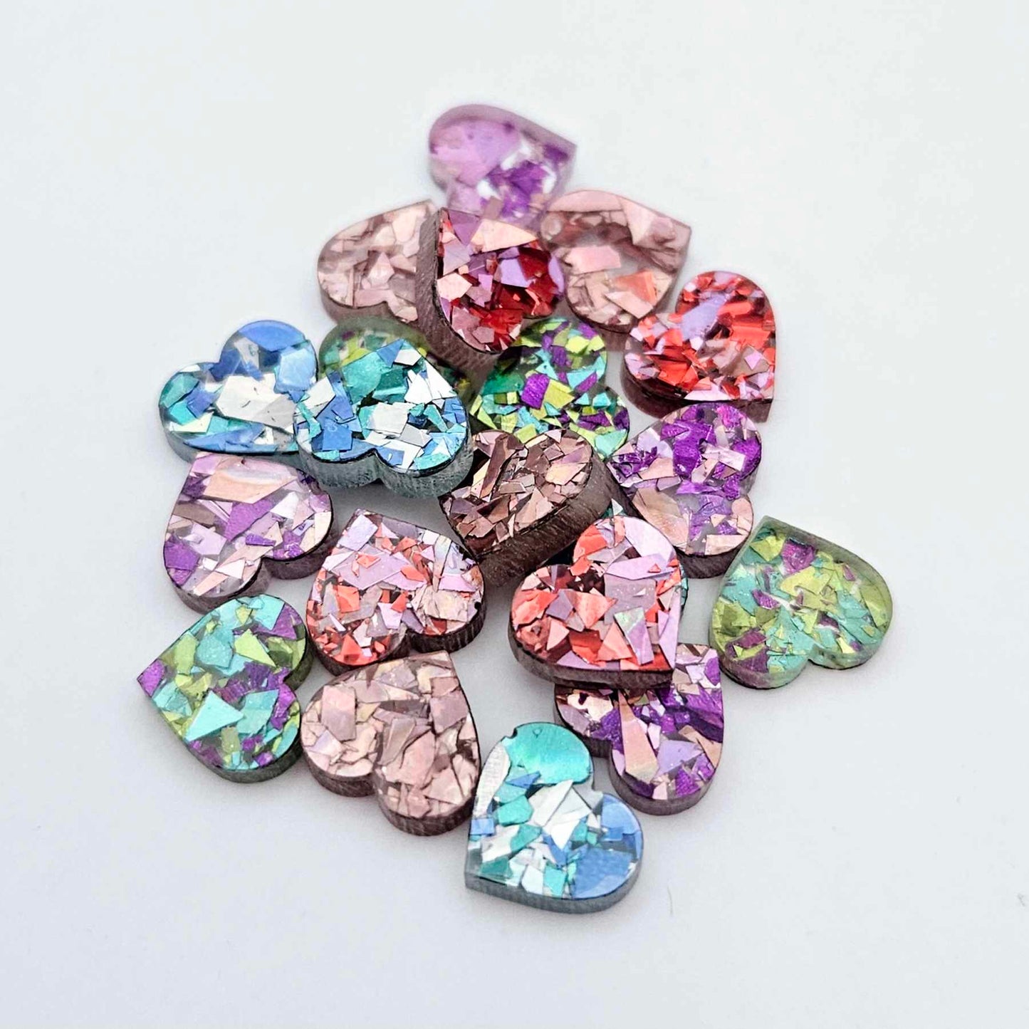 chunky glitter aqua peacock unicorn holographic rose gold hearts kids petite small DIY earring supplies laser cut acrylic studs blanks mixed pack