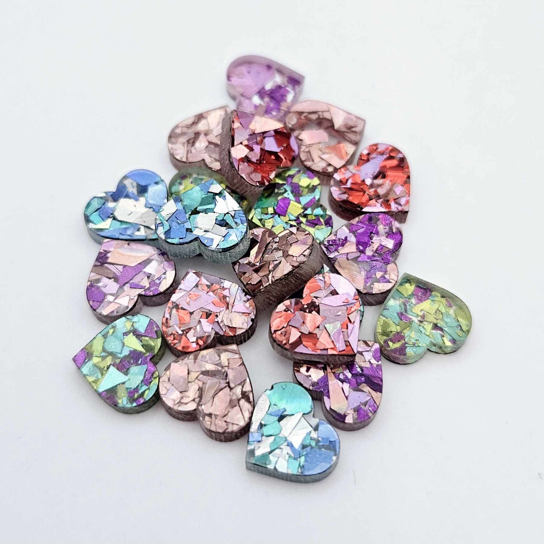 chunky glitter aqua peacock unicorn holographic rose gold hearts kids petite small DIY earring supplies laser cut acrylic studs blanks mixed pack