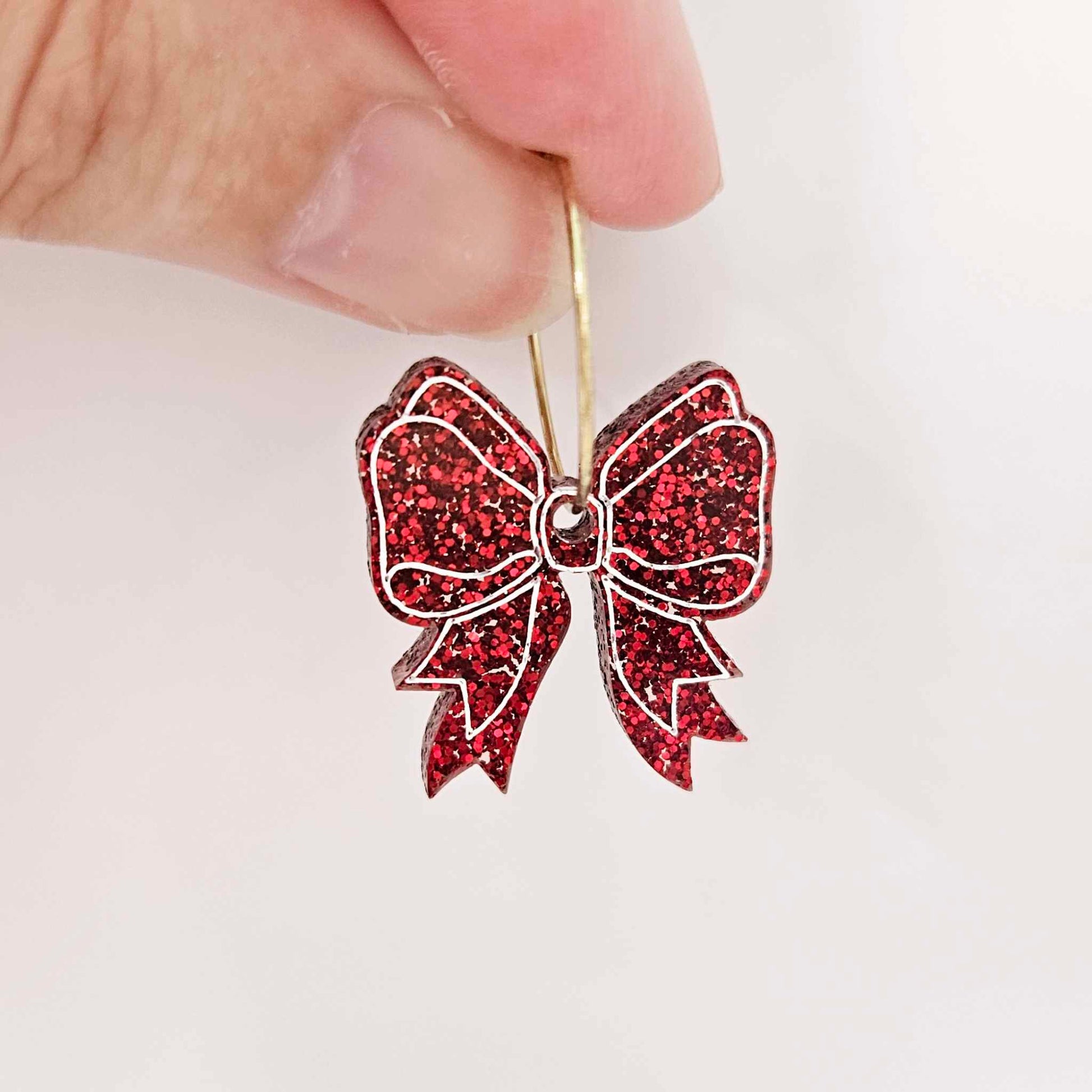 red glitter bows ribbons Valentines Day Christmas paint fill DIY earring supplies laser cut acrylic dangles blanks