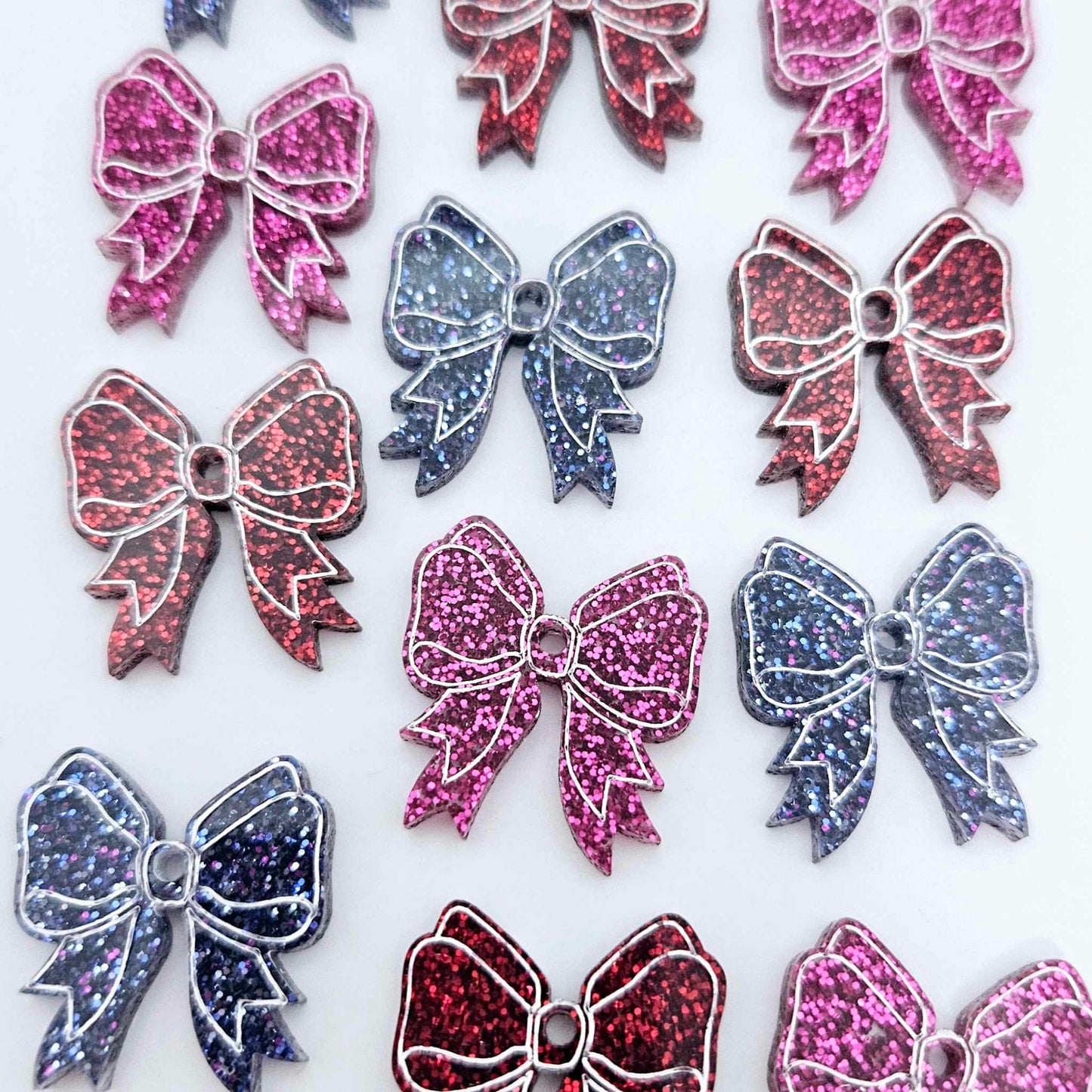 holographic blue hot pink red glitter bows ribbons Valentines Day Christmas paint fill DIY earring supplies laser cut acrylic dangles blanks mixed pack