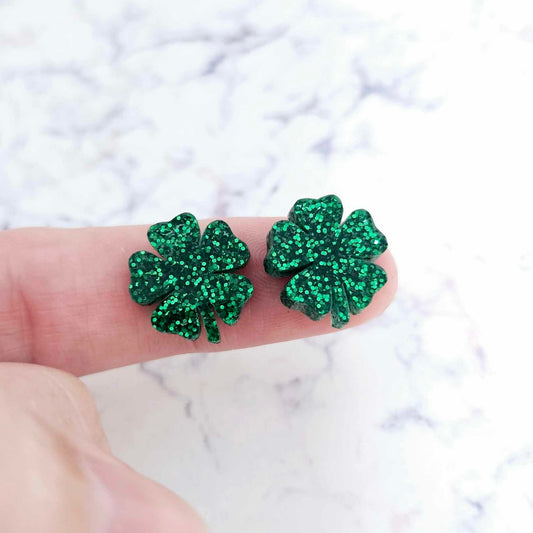 green glitter 5 leaf clover Luke Combs DIY earring supplies laser cut acrylic studs blanks