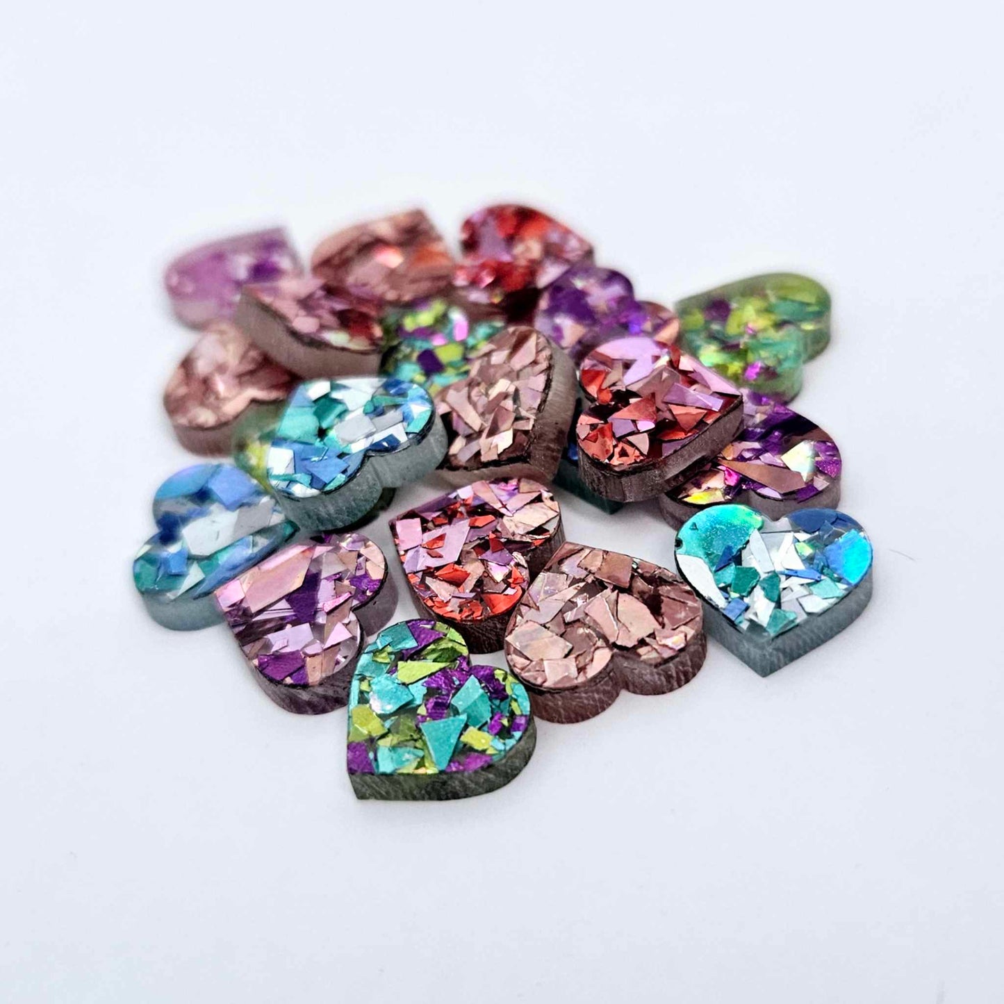 chunky glitter aqua peacock unicorn holographic rose gold hearts kids petite small DIY earring supplies laser cut acrylic studs blanks mixed pack