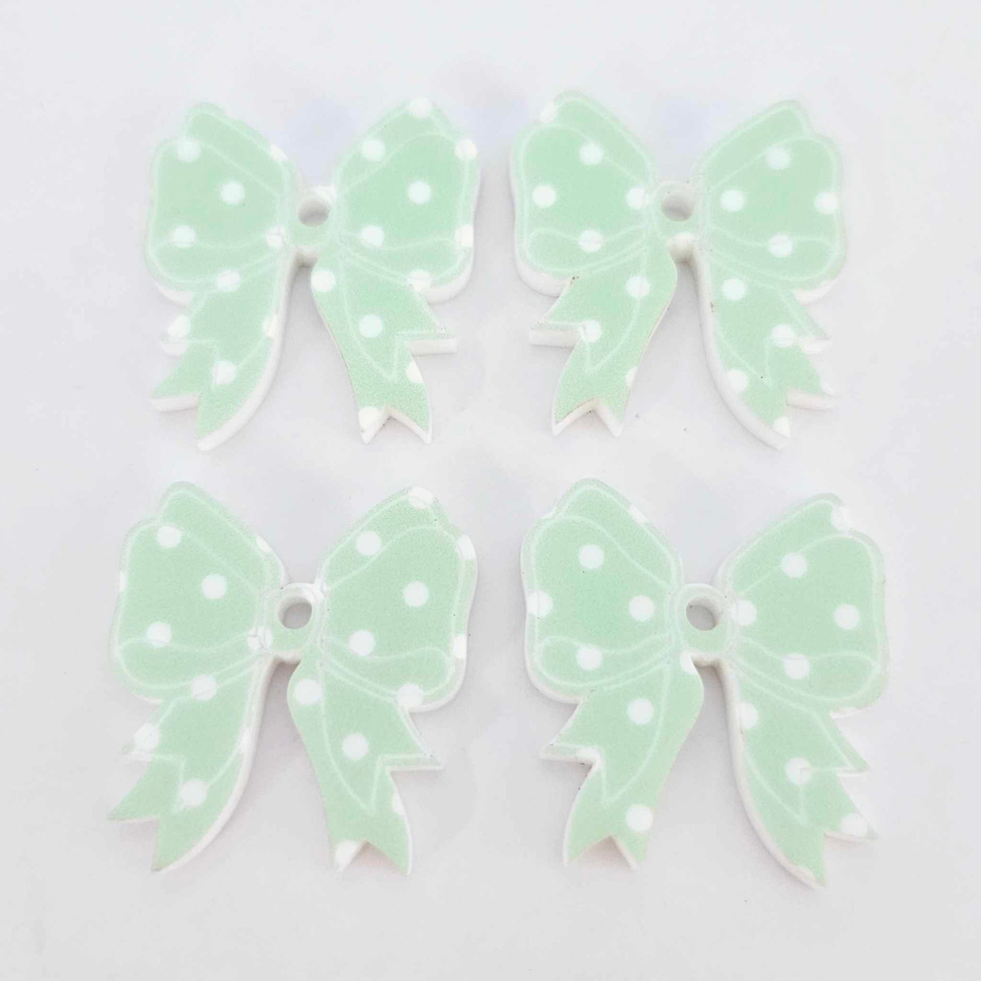 pastel green polka dot bows Valentine's Day Easter Christmas ribbon DIY earring supplies laser cut acrylic dangles blanks