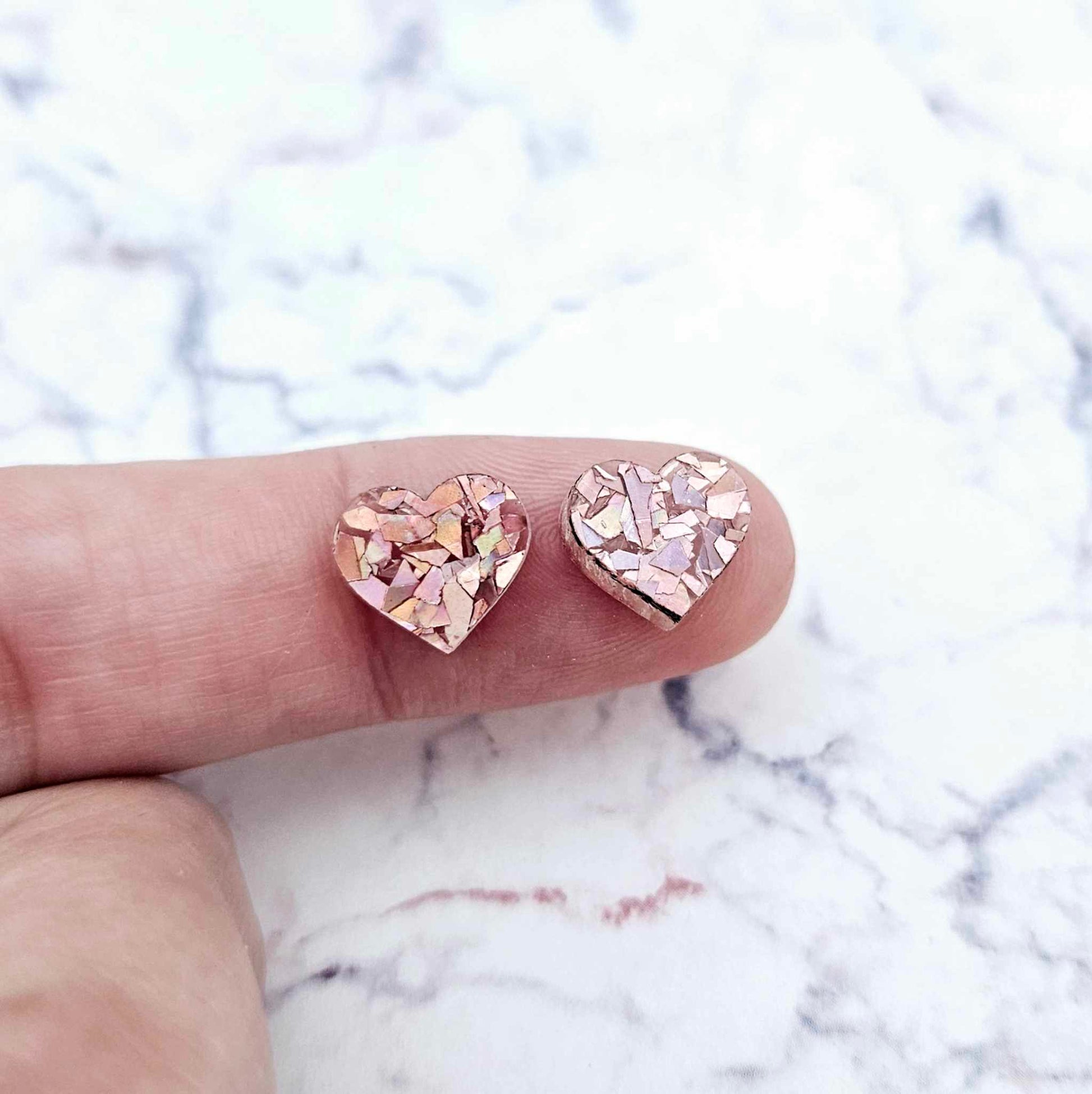 chunky glitter aqua peacock unicorn holographic rose gold hearts kids petite small DIY earring supplies laser cut acrylic studs blanks mixed pack