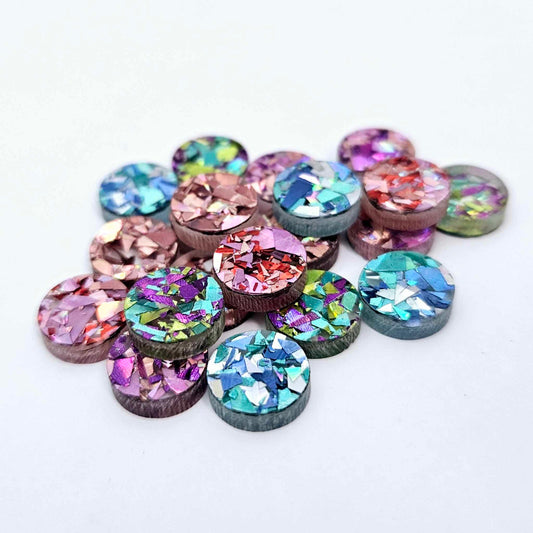 chunky glitter mixed pack peacock holographic gold love aqua unicorn circles rounds kids petite DIY earring supplies laser cut acrylic studs blanks craft