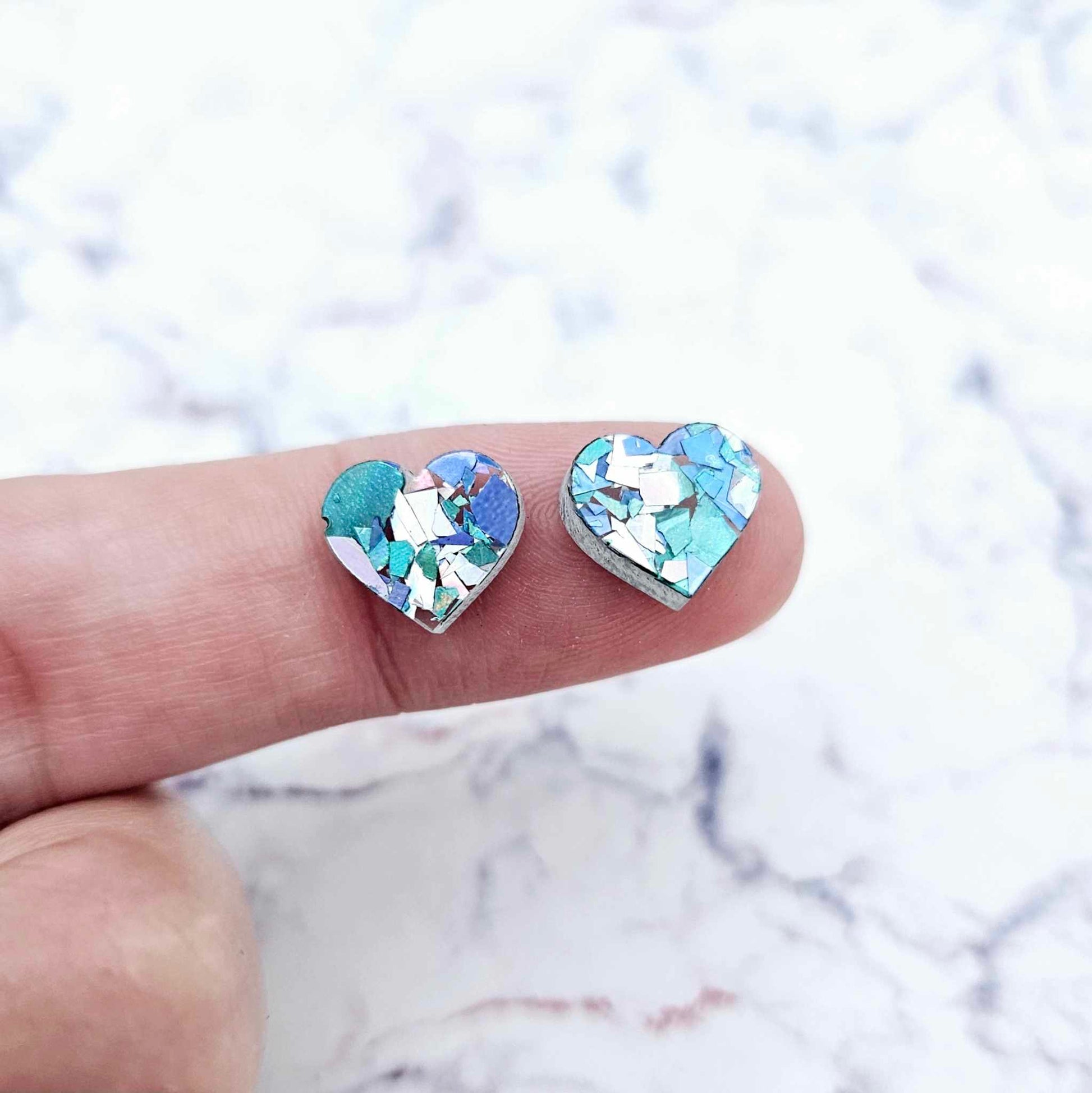 chunky glitter aqua peacock unicorn holographic rose gold hearts kids petite small DIY earring supplies laser cut acrylic studs blanks mixed pack