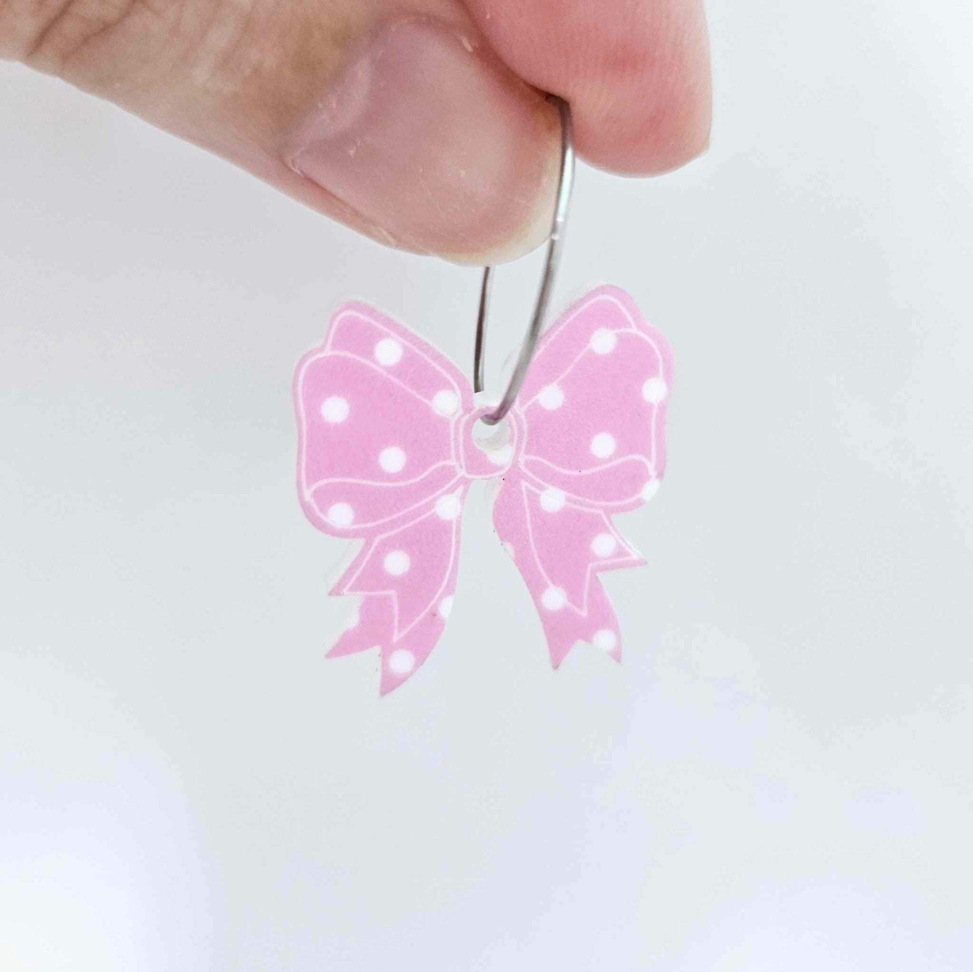 pastel pink polka dot bows Valentines Day Easter Christmas ribbon DIY earring supplies laser cut acrylic dangles blanks