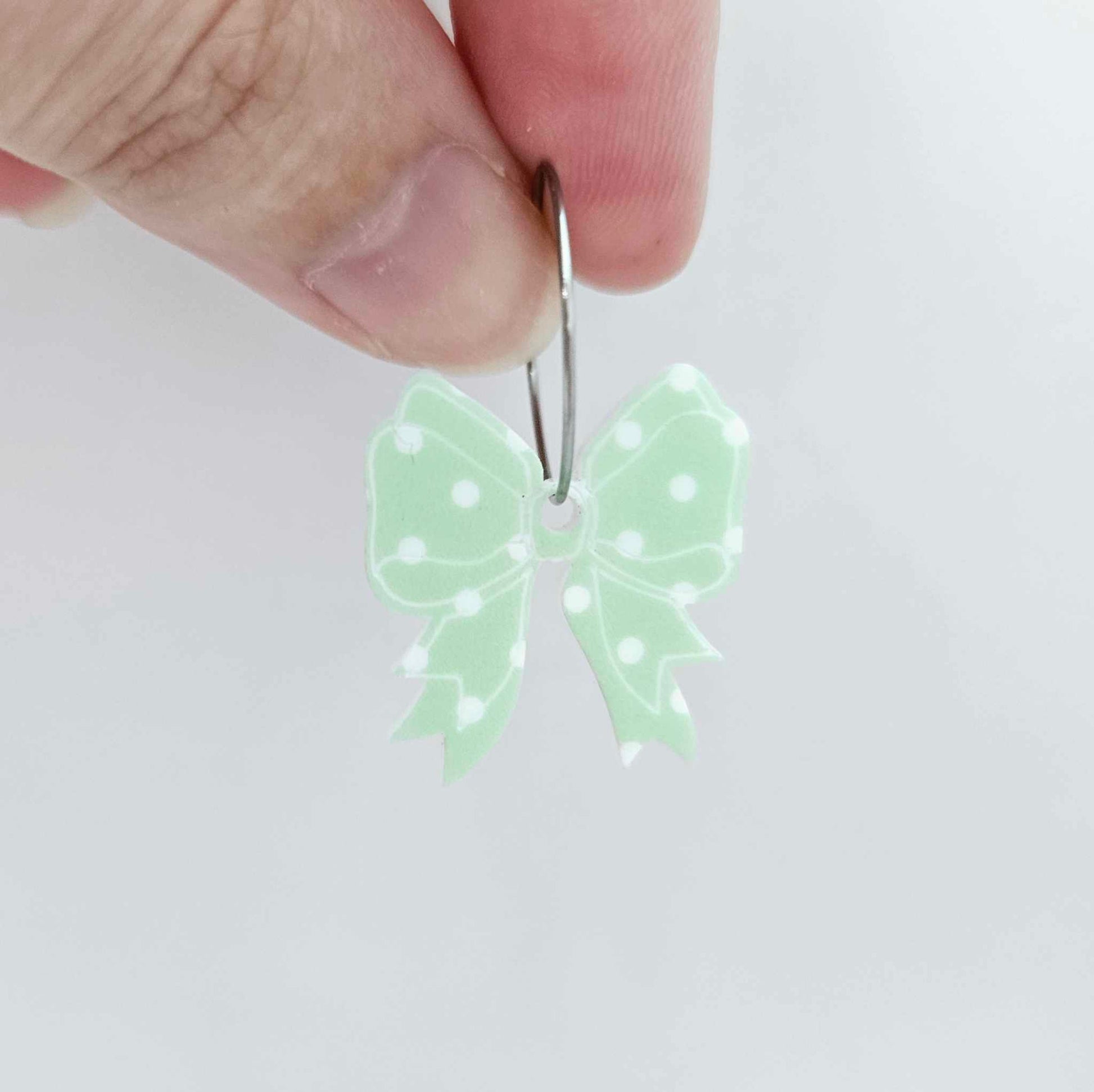 pastel green polka dot bows Valentine's Day Easter Christmas ribbon DIY earring supplies laser cut acrylic dangles blanks