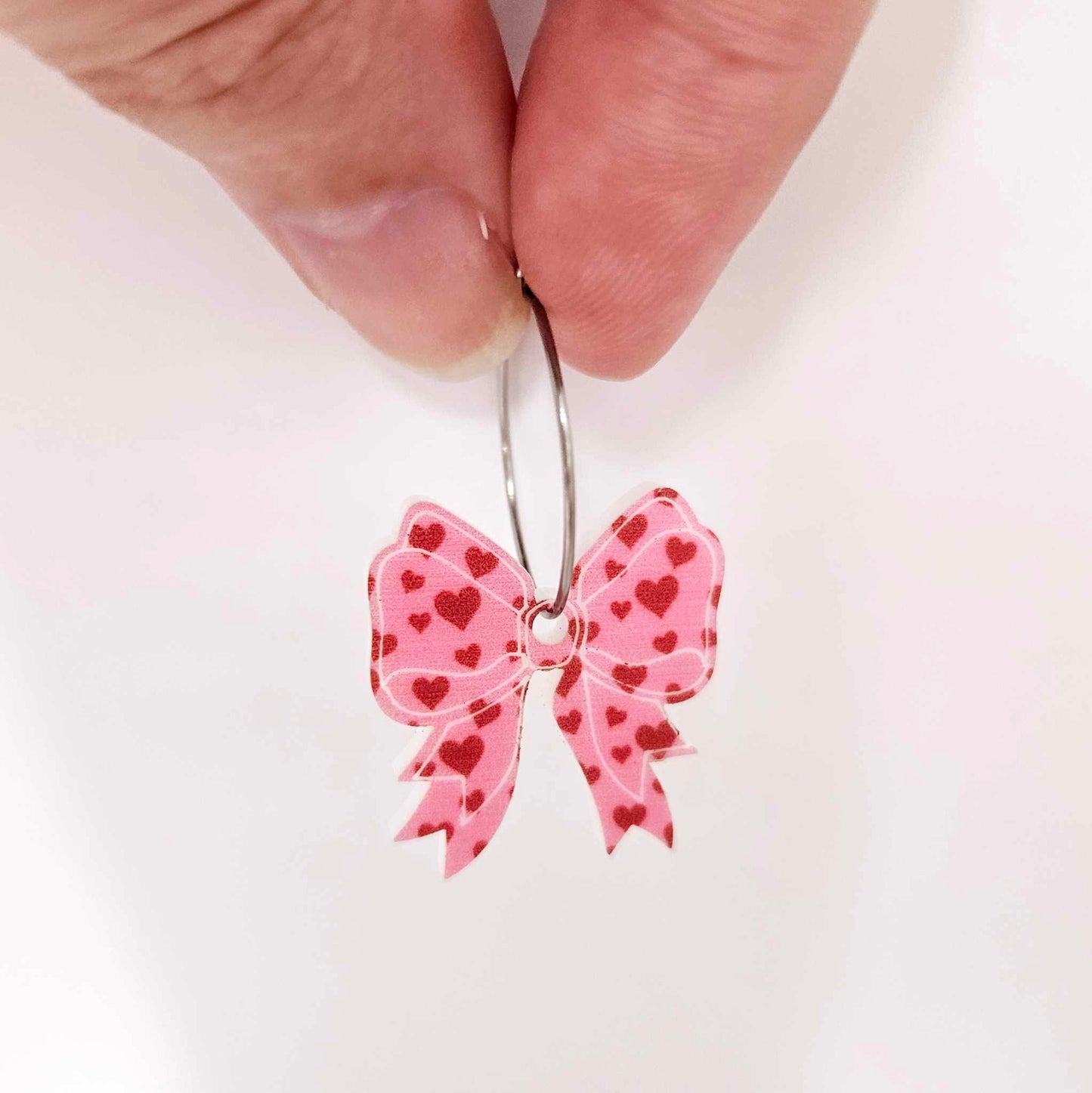 pink red hearts bows Valentine&#39;s Day ribbon DIY earring supplies laser cut acrylic dangles blanks