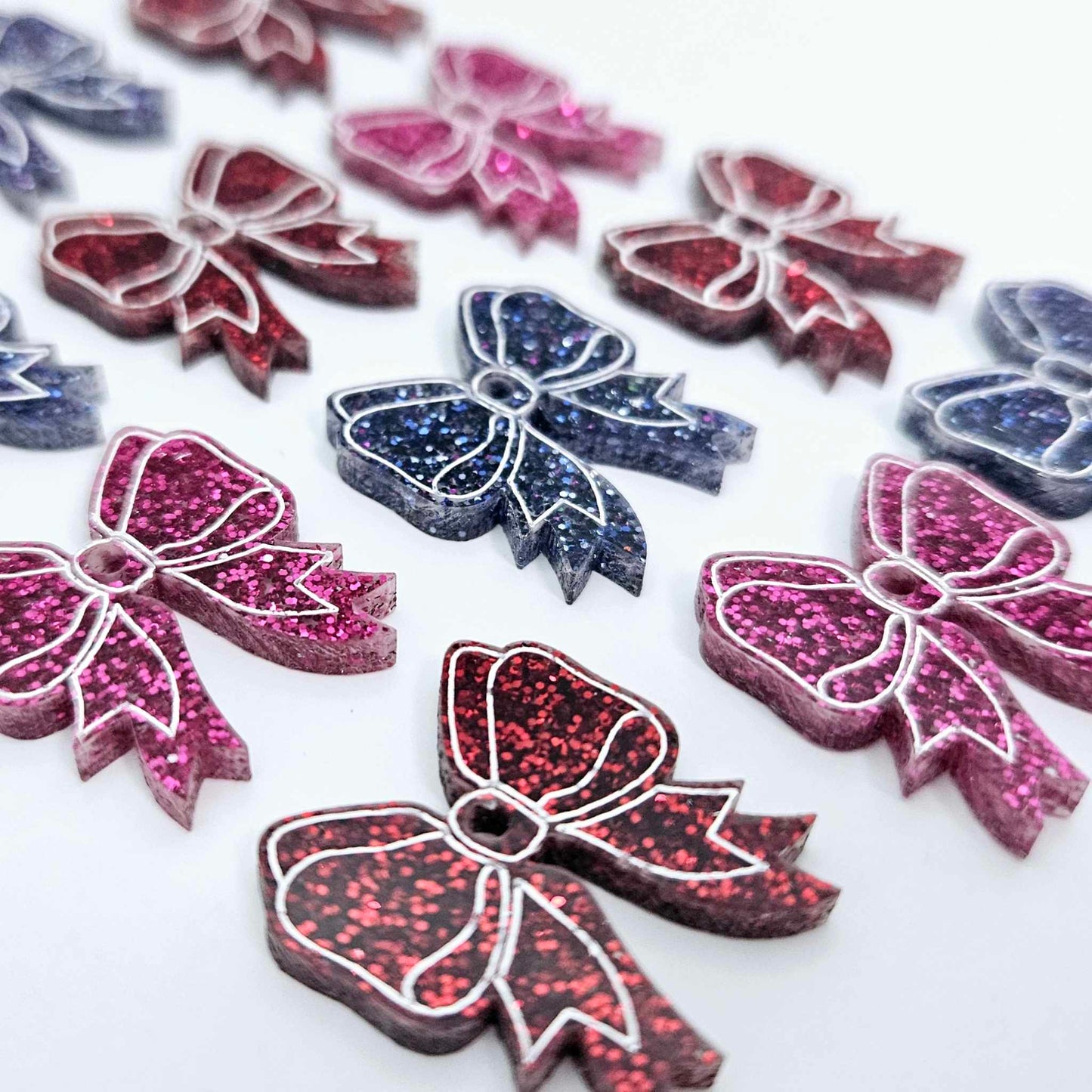 holographic blue hot pink red glitter bows ribbons Valentines Day Christmas paint fill DIY earring supplies laser cut acrylic dangles blanks mixed pack