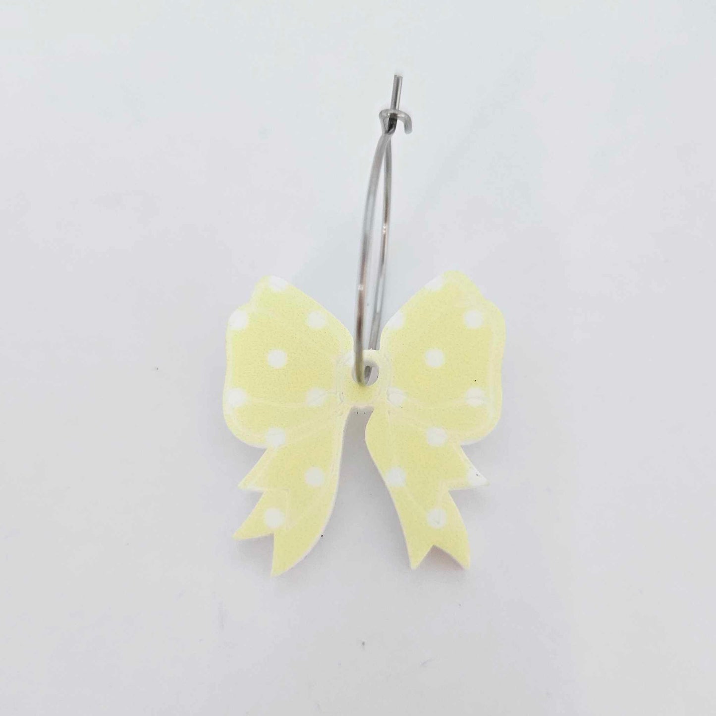 pastel yellow polka dot bows Valentines Day Easter Christmas ribbon DIY earring supplies laser cut acrylic dangles blanks