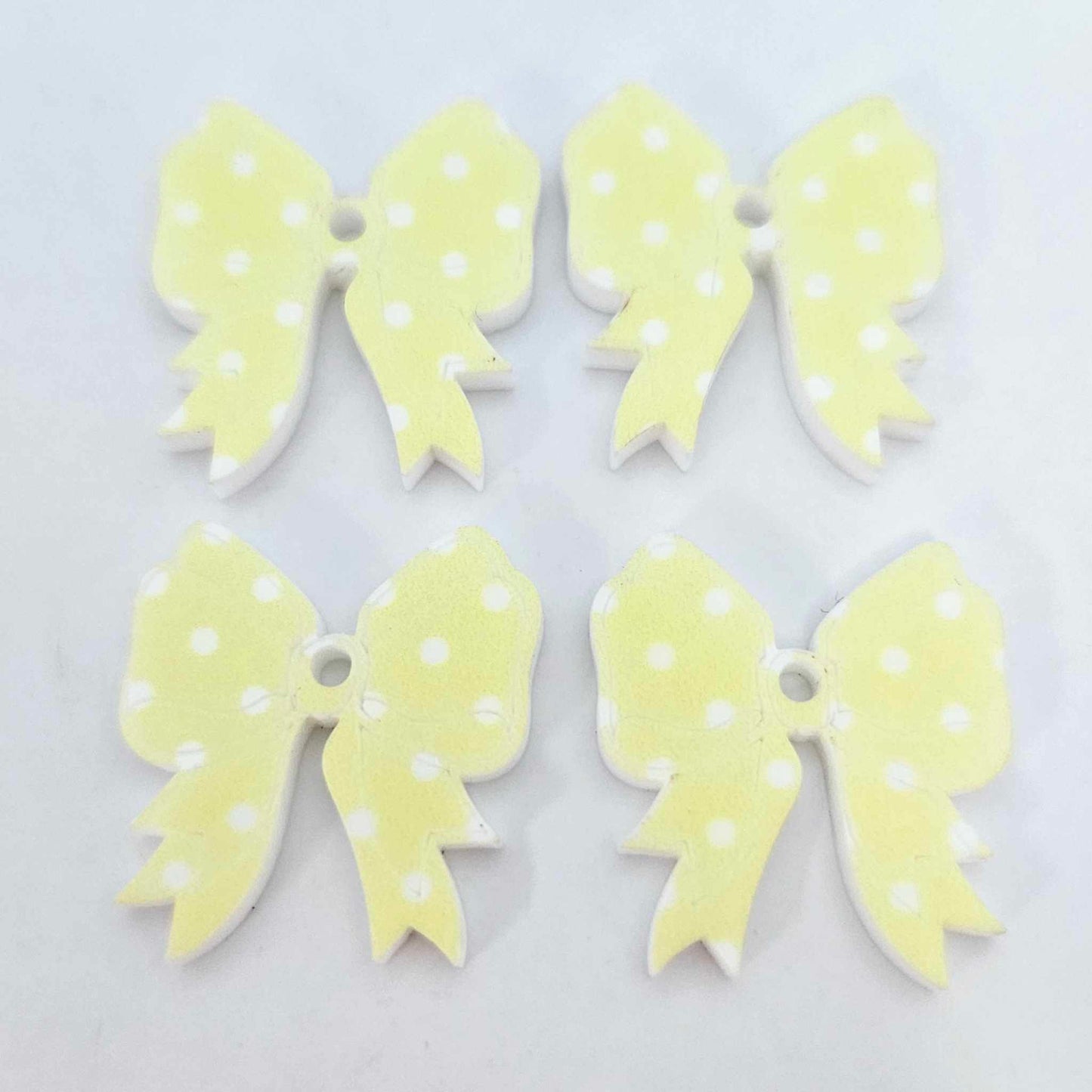 pastel yellow polka dot bows Valentines Day Easter Christmas ribbon DIY earring supplies laser cut acrylic dangles blanks