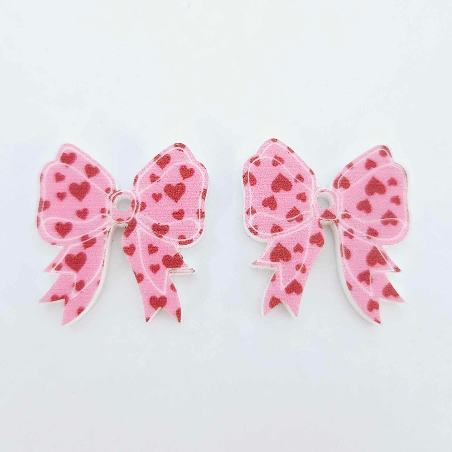 pink red hearts bows Valentine&#39;s Day ribbon DIY earring supplies laser cut acrylic dangles blanks