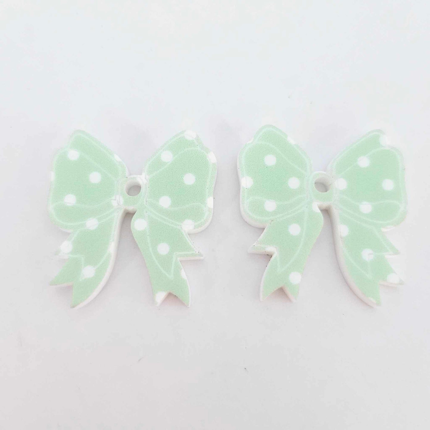 pastel green polka dot bows Valentine's Day Easter Christmas ribbon DIY earring supplies laser cut acrylic dangles blanks