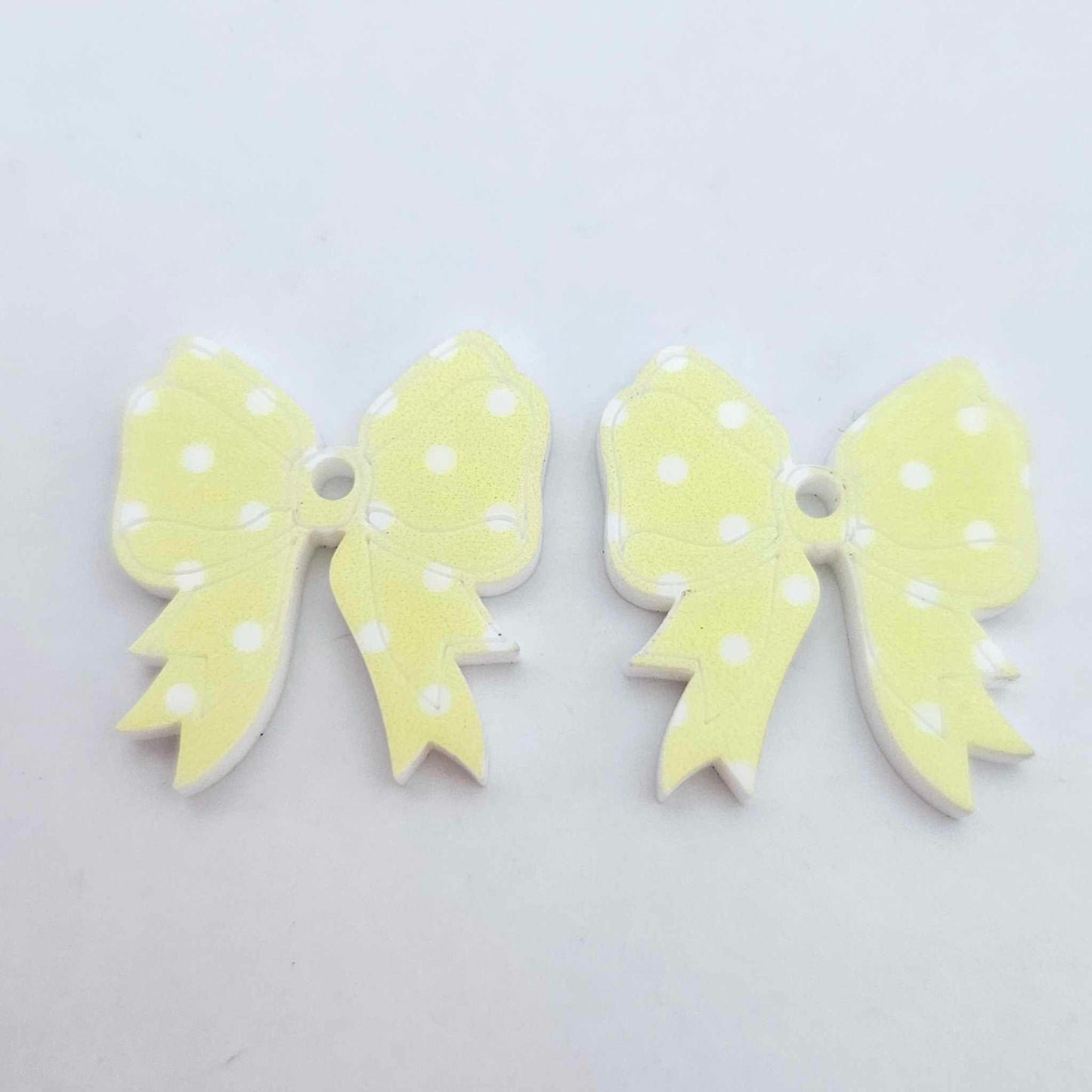 pastel yellow polka dot bows Valentines Day Easter Christmas ribbon DIY earring supplies laser cut acrylic dangles blanks