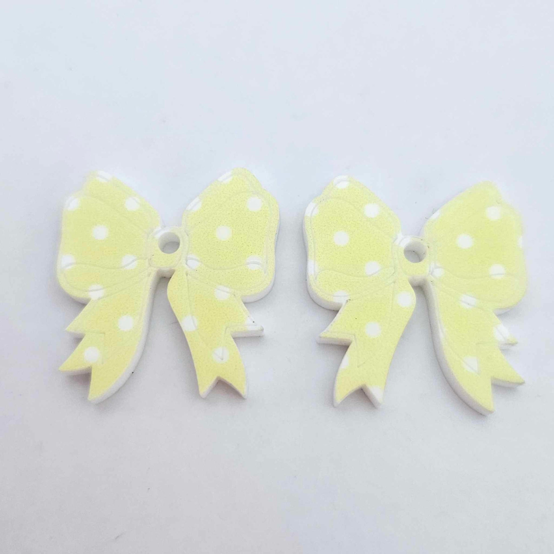 pastel yellow polka dot bows Valentines Day Easter Christmas ribbon DIY earring supplies laser cut acrylic dangles blanks