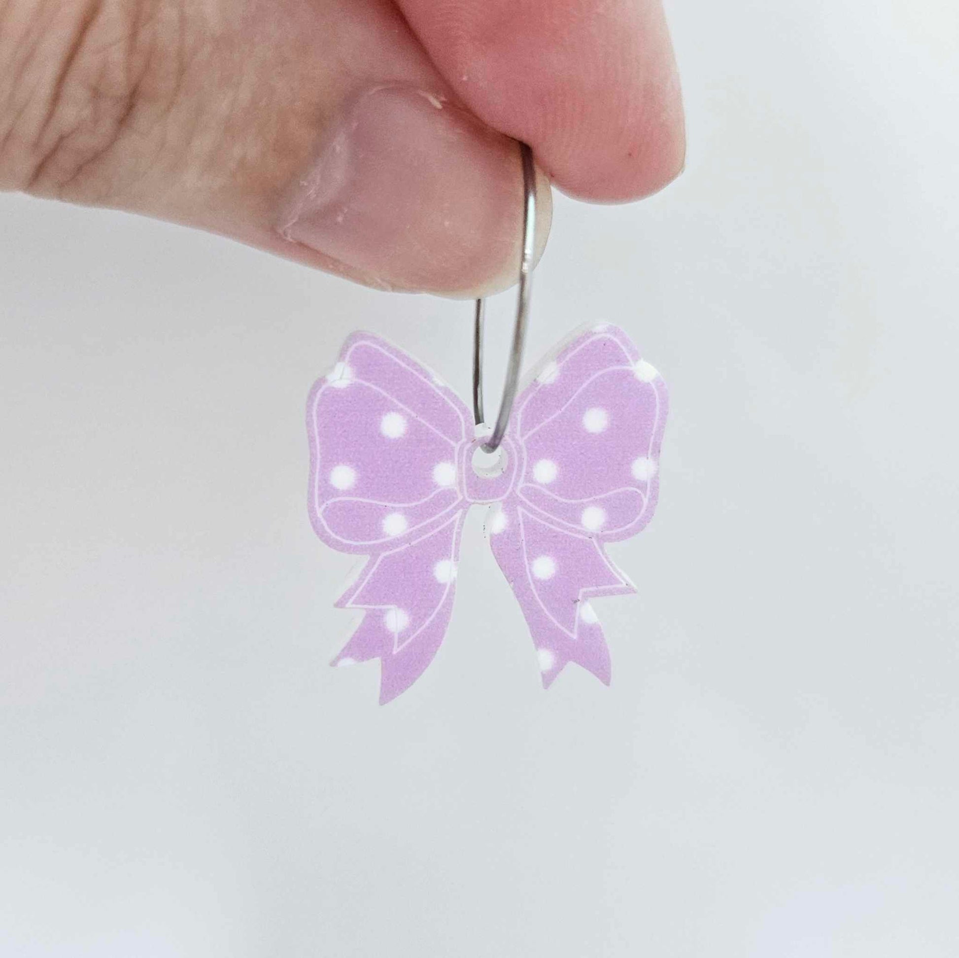 pastel purple polka dot bows Valentine's Day Easter Christmas ribbon DIY earring supplies laser cut acrylic dangles blanks