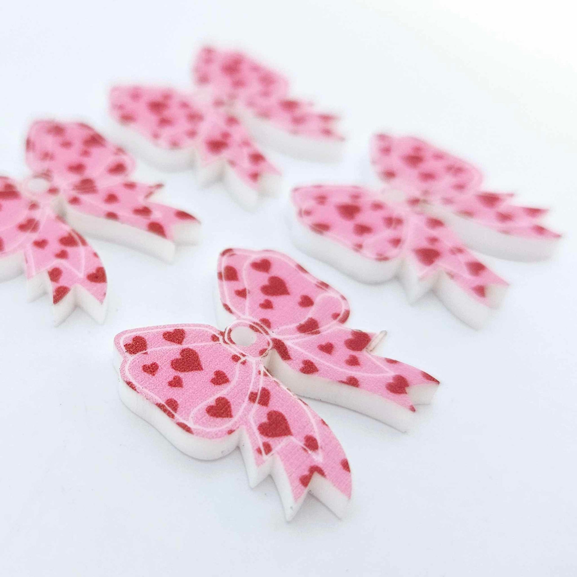 pink red hearts bows Valentine&#39;s Day ribbon DIY earring supplies laser cut acrylic dangles blanks