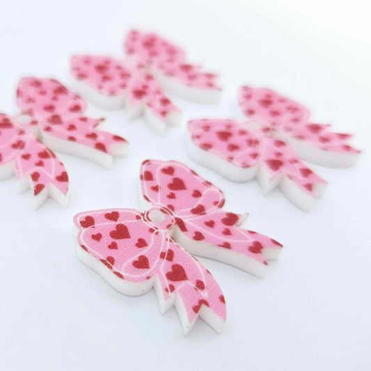 pink red hearts bows Valentine&#39;s Day ribbon DIY earring supplies laser cut acrylic dangles blanks